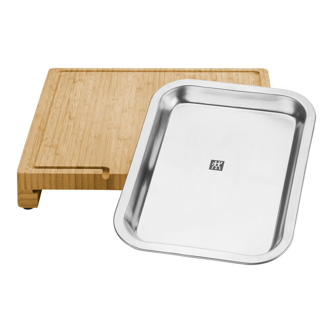 Zwilling BBQ+ Bamboo Cutting Board with Stainless Steel Tray, Juice Groove & Non-Slip Feet