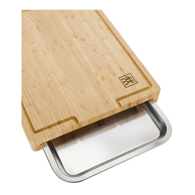 Zwilling BBQ+ Bamboo Cutting Board with Stainless Steel Tray, Juice Groove & Non-Slip Feet