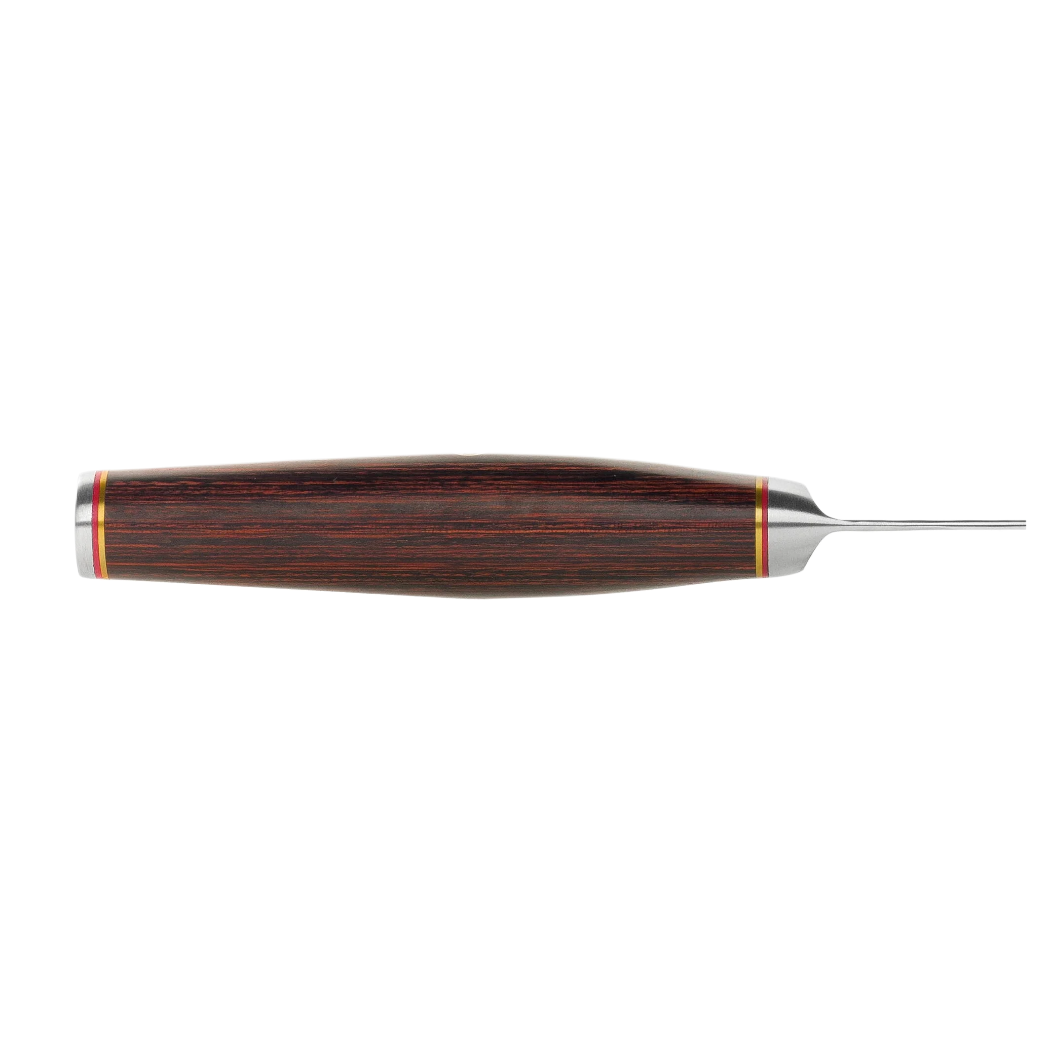 Miyabi 6000 MCT 7 Santoku Knife handle made of premium wood with a sleek design and stainless steel tip.