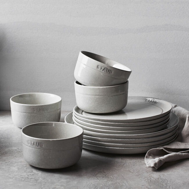 STAUB 12-Piece Stoneware Dinnerware Set – White Truffle | French Tableware