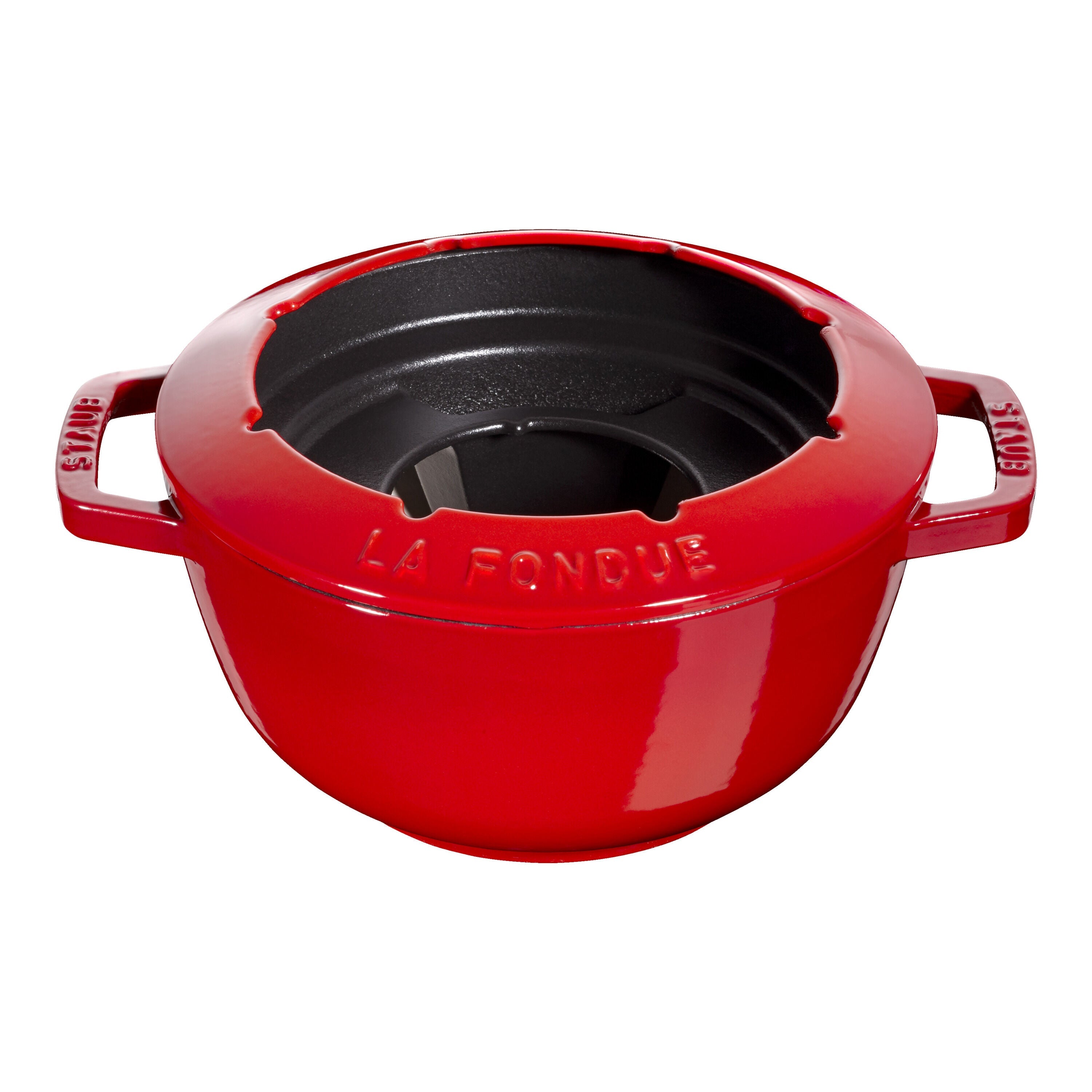 staub specialities cast iron fondue set, cherry red