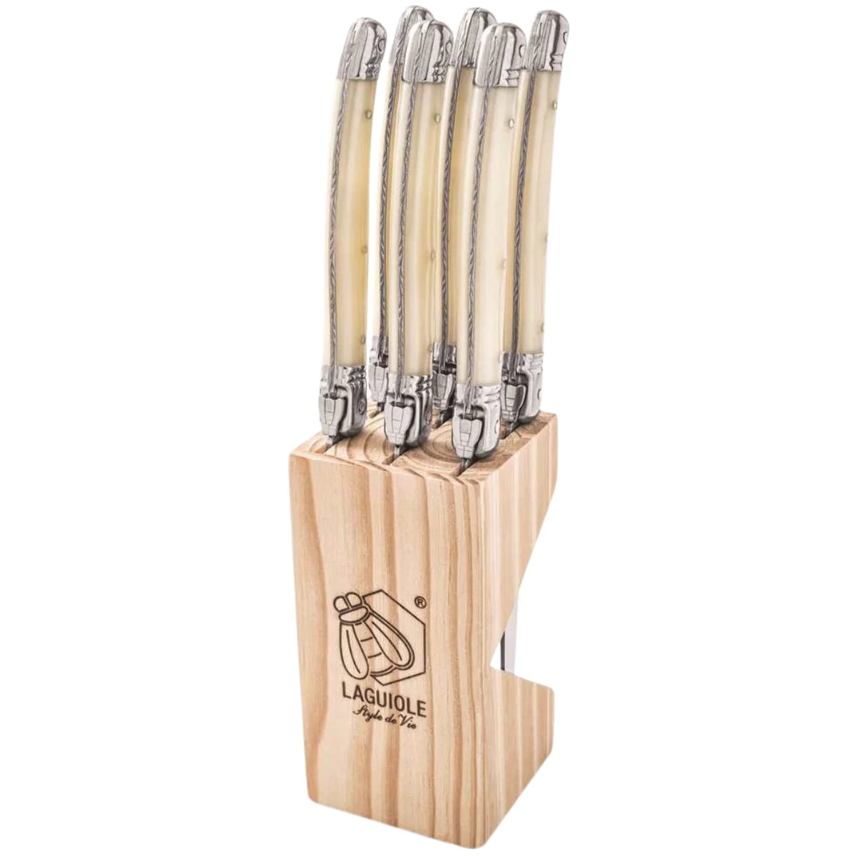 LAGUIOLE Premium Steak Knives, Pearl, 6-Piece Block Set