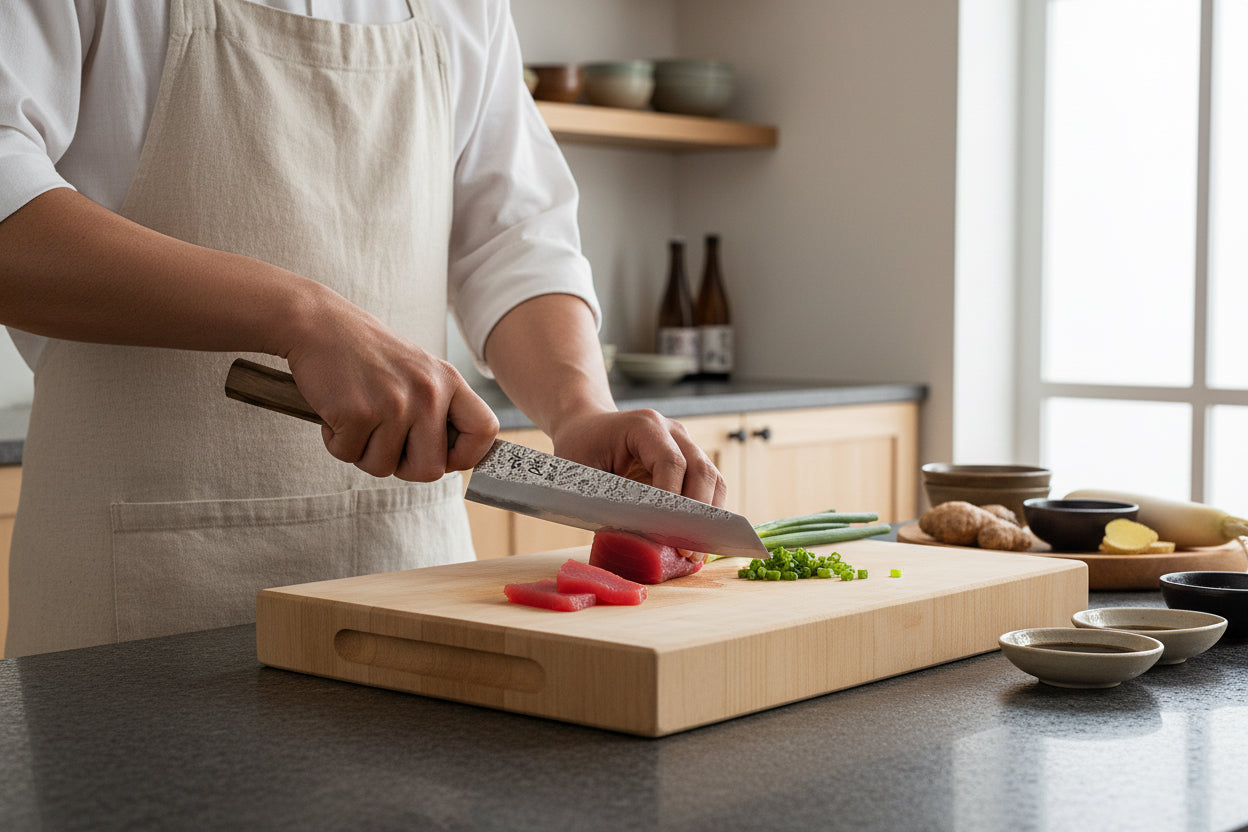 Ginrei Silver 3-Layer Nashiji Kiritsuke Gyuto 205mm Olive Wood Handle