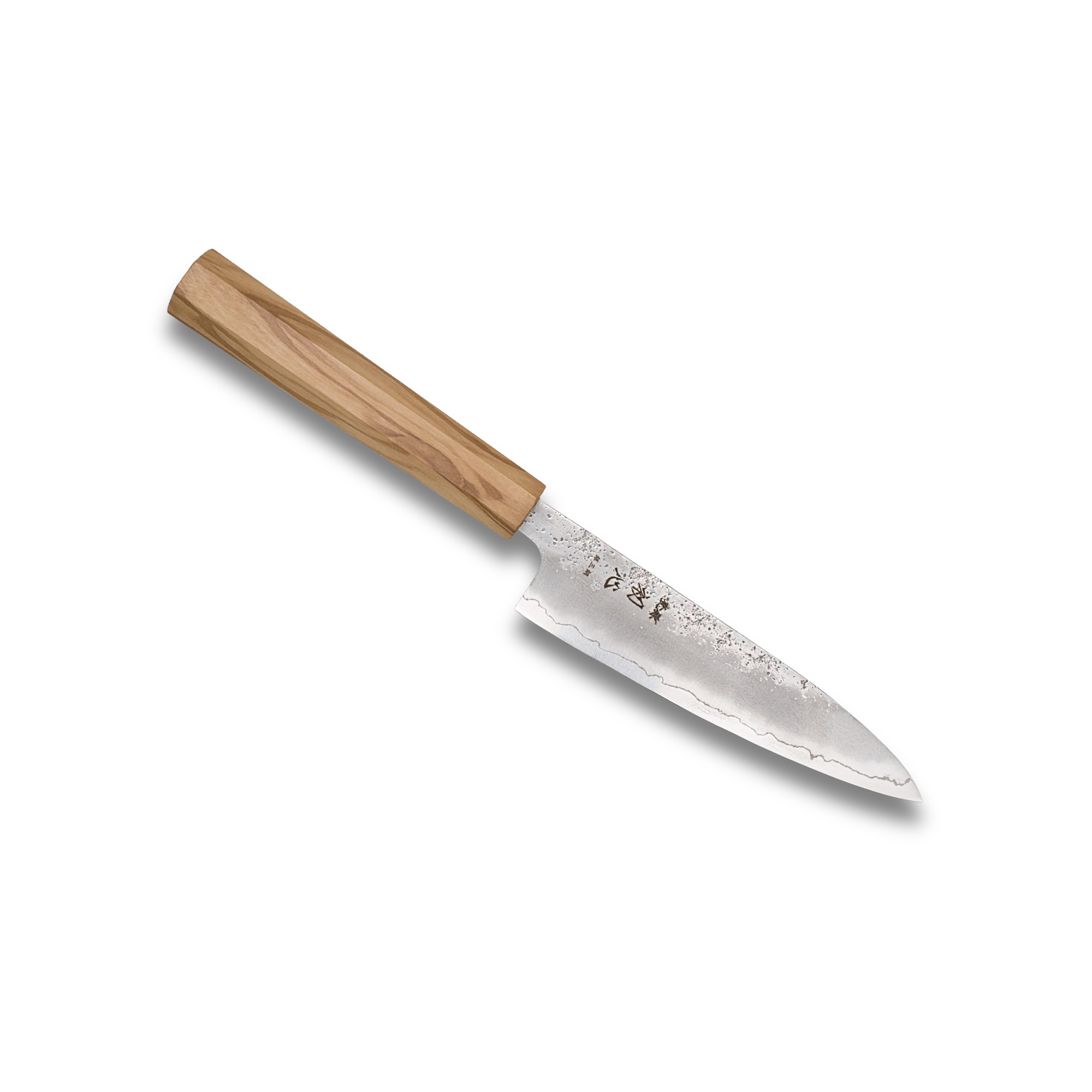 Ginrie Silver 3 Nashiji Petty Knife 130mm with olive wood handle and stainless steel blade.