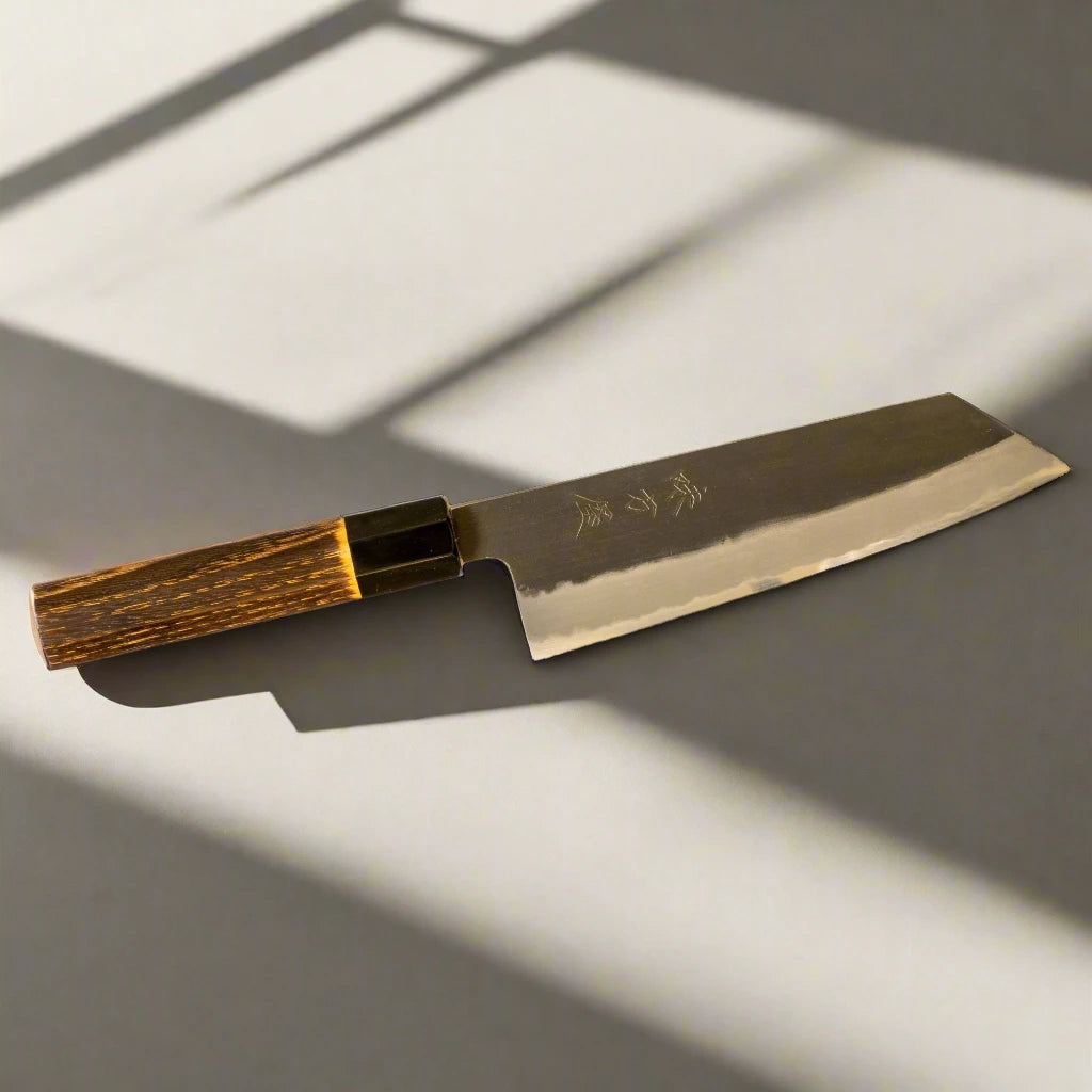 Hinoura Ajikataya 180mm Bunka Knife – White #2 | Kurouchi Finish
