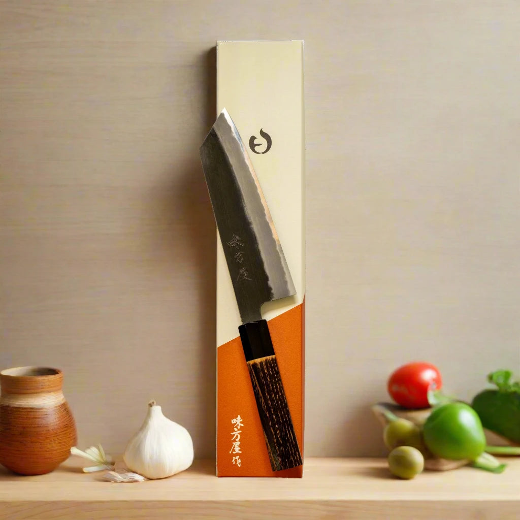 Hinoura Ajikataya 180mm Bunka Knife – White #2 | Kurouchi Finish