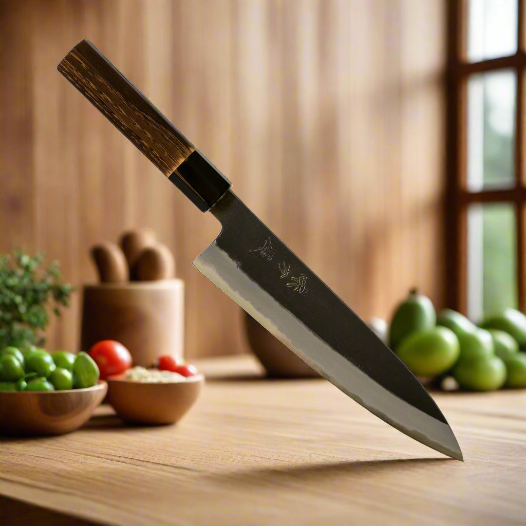 Hinoura Ajikataya 210mm Gyuto Knife – White #2 Carbon Steel | Kurouchi Finish