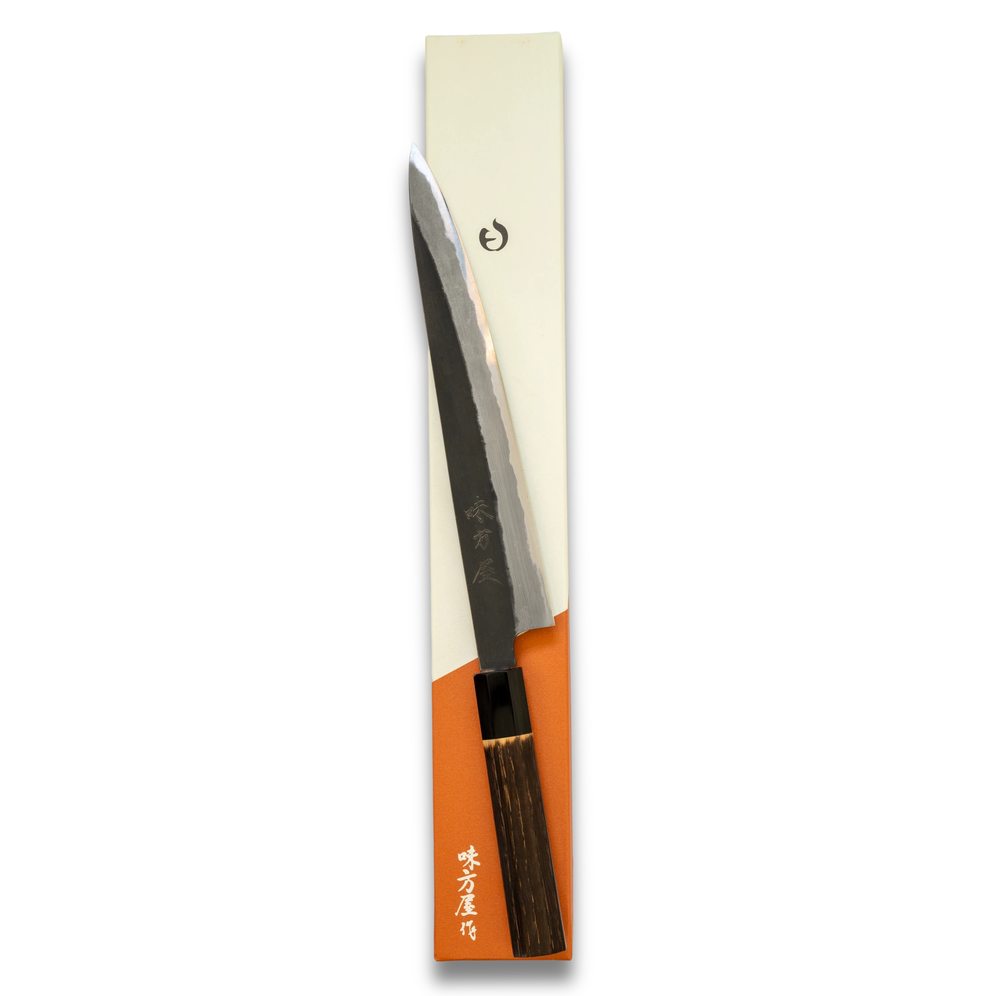 Hinoura Ajikataya 240mm Sujihiki Knife – White #2 Carbon Steel | Kurouchi Finish