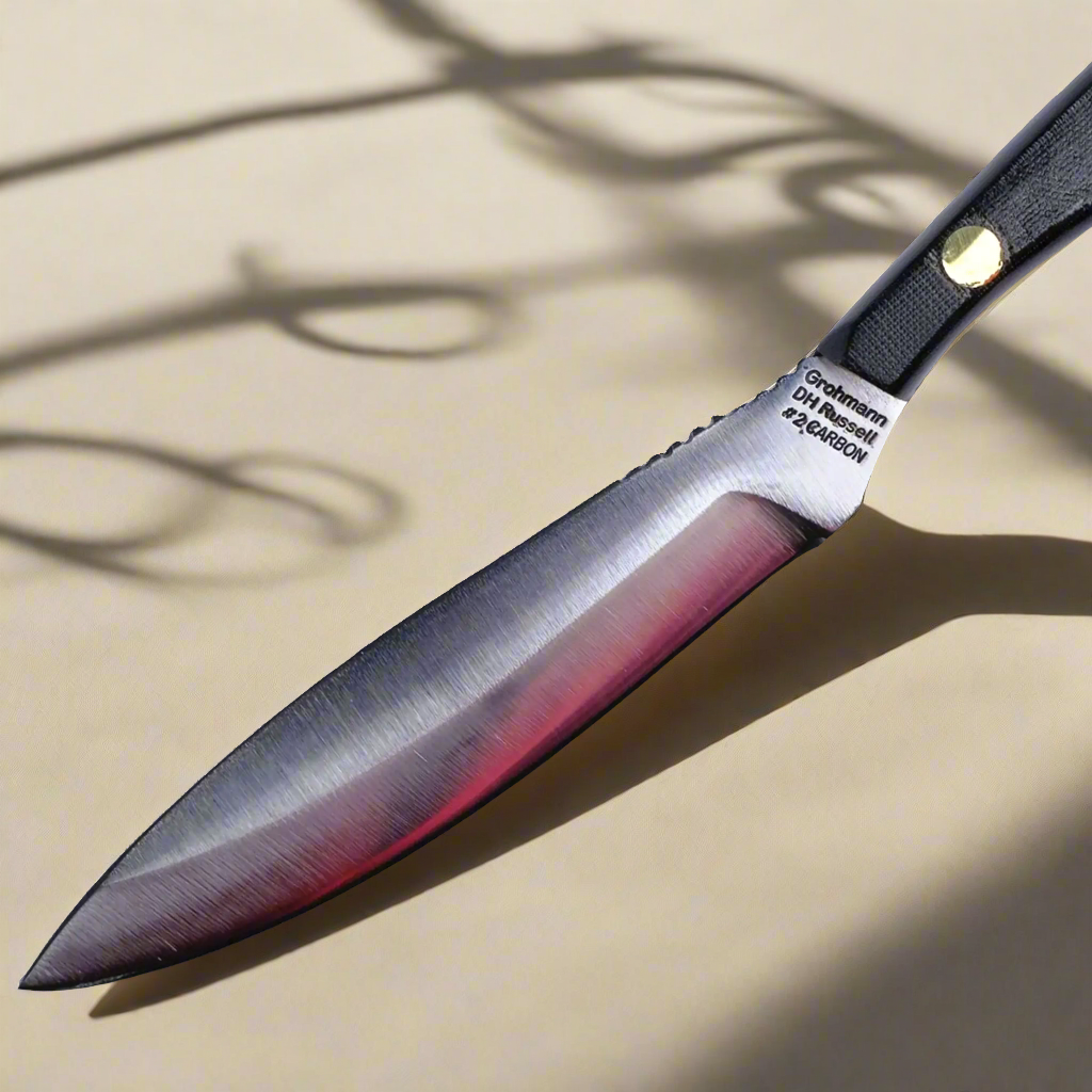 Grohmann Trout and Bird Knife Carbon Steel Blade - Black Micarta handle | M2C Hunting Knife natural lightning