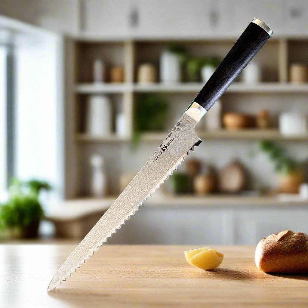 Miyako SUS 240mm Bread Slicer | 33 Layer Damascus Steel Blade – Made in Japan