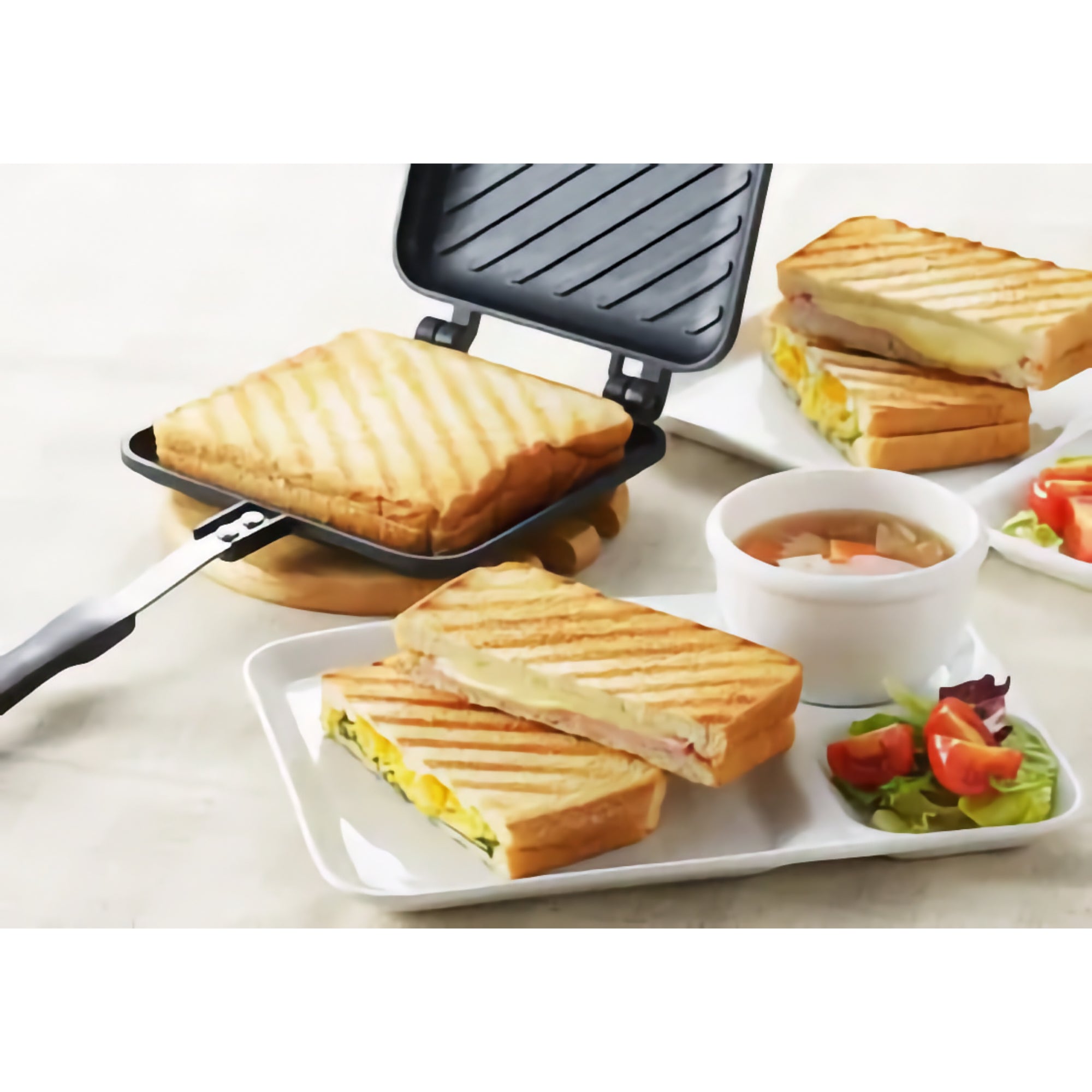 Yoshikawa Japanese Stovetop Sandwich Maker – Non-Stick Panini Press (Gas Stove Only)