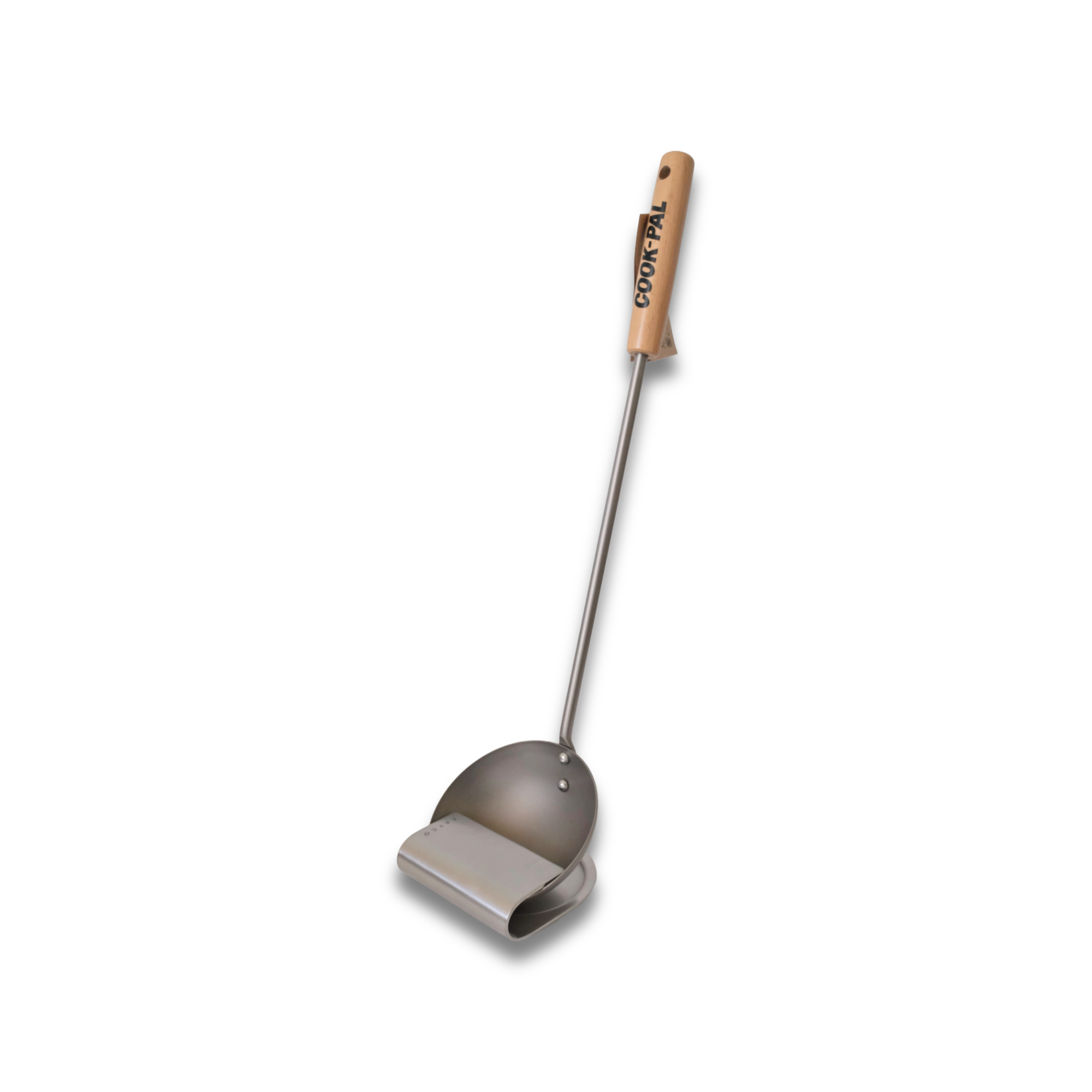 Yoshikawa Cook-Pal Chinese Titanium Ladle showcasing sleek design and ergonomic handle.