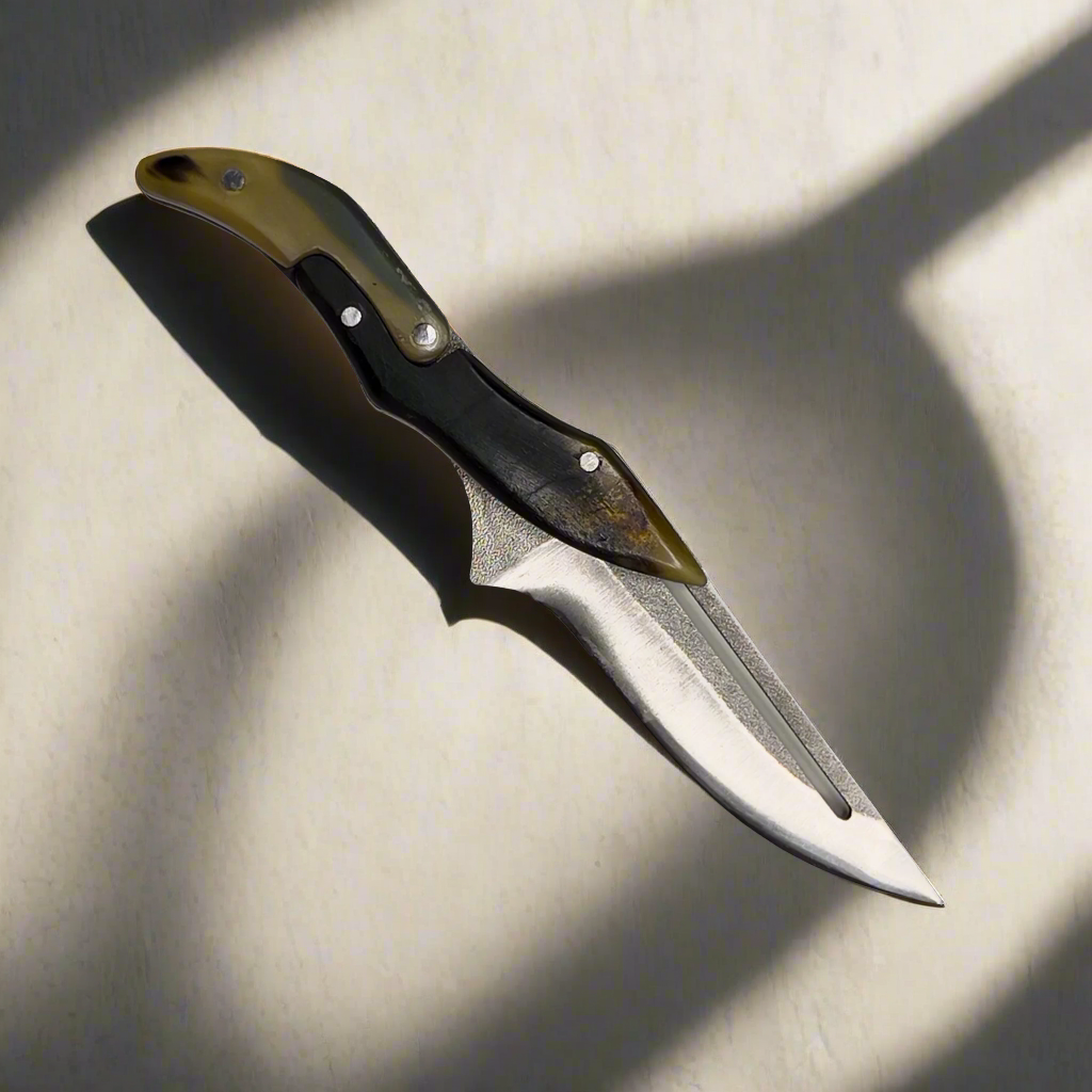 Ginza Steel - X Fold N690 Blade Folding Knife with Ram Horn handle hunting Knife Natural lightning sport knife