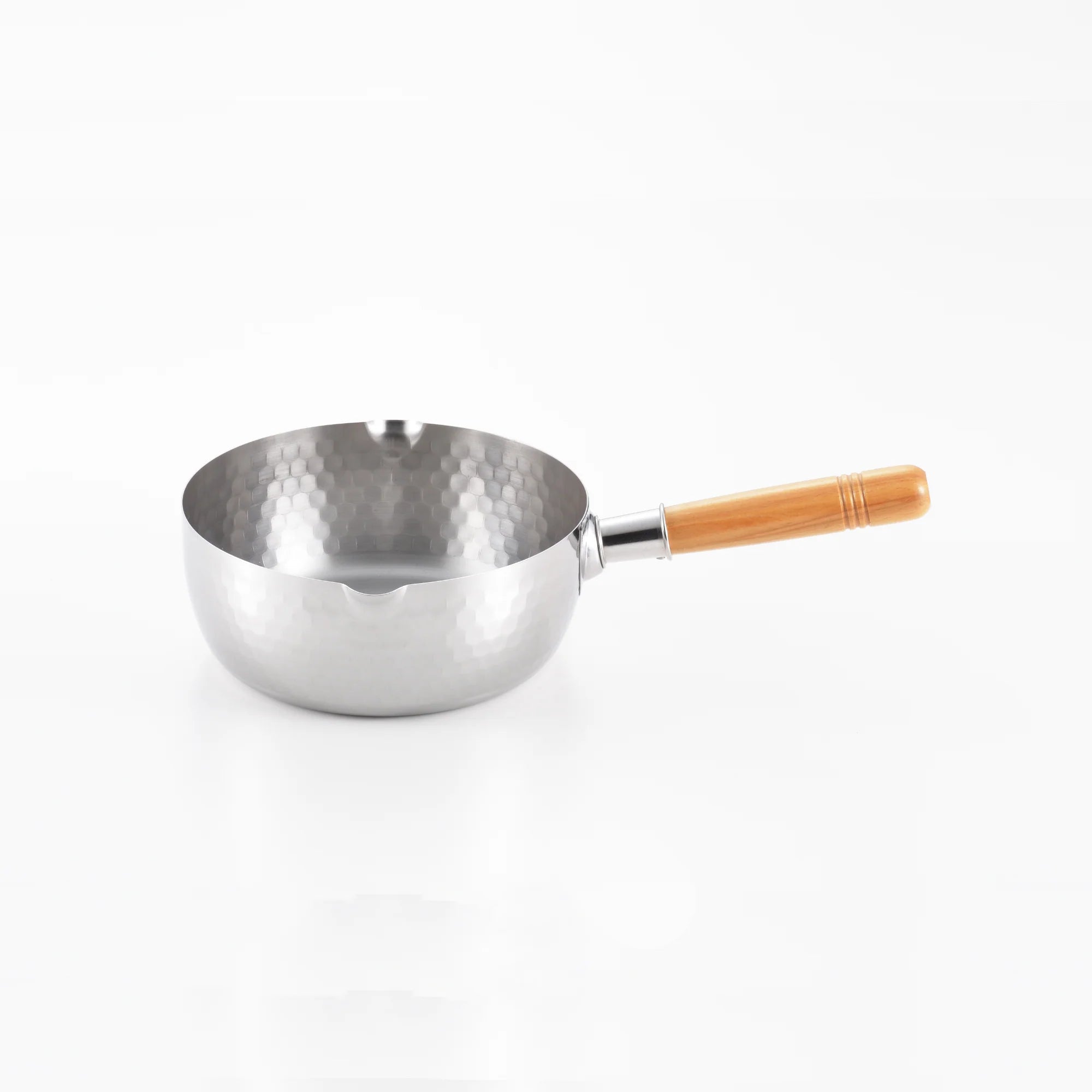 Yoshikawa Yukihira Saucepan 20 cm stainless steel with wooden handle on white background