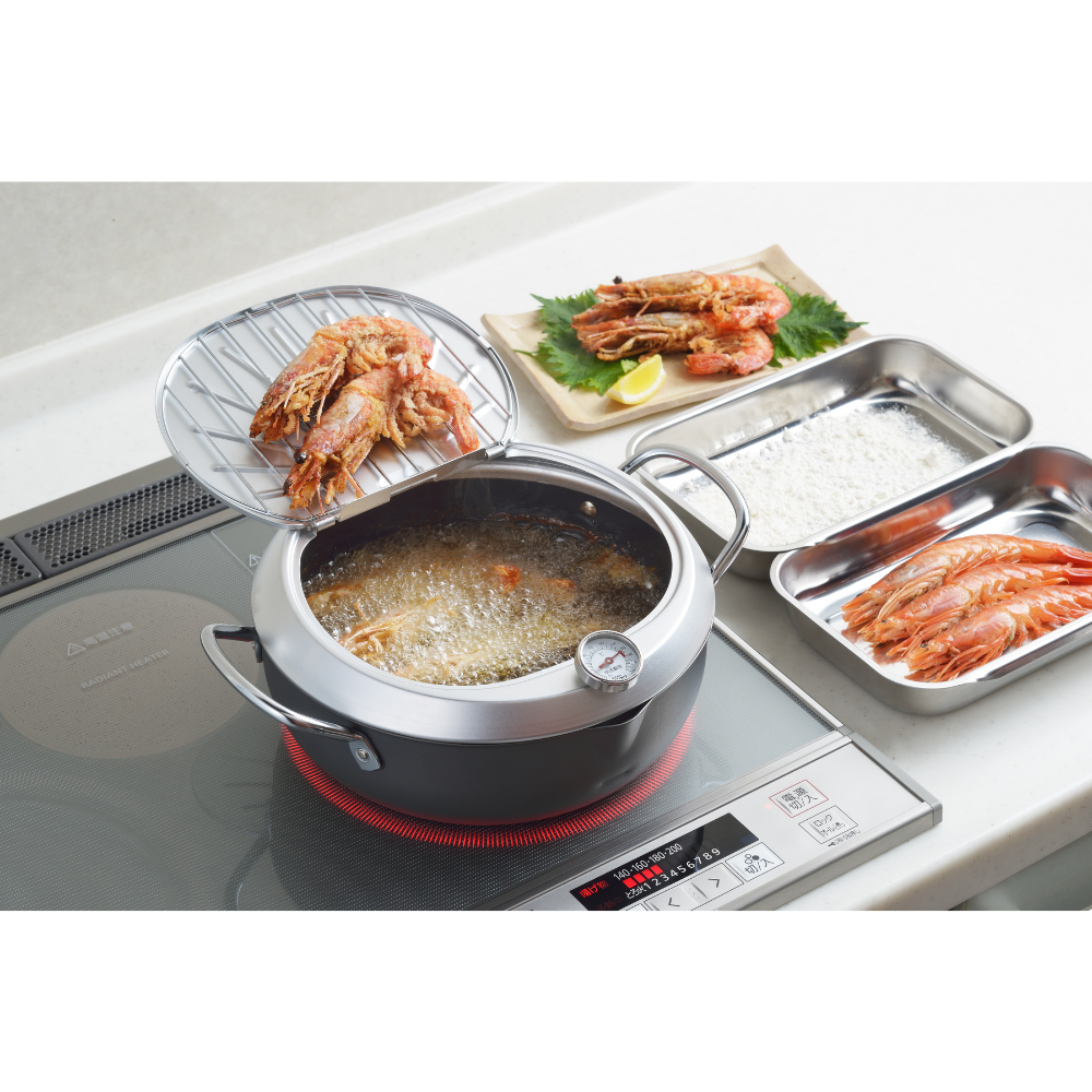 Yoshikawa GOGI Tempura Pot 24cm – Stainless Steel Drip Lid