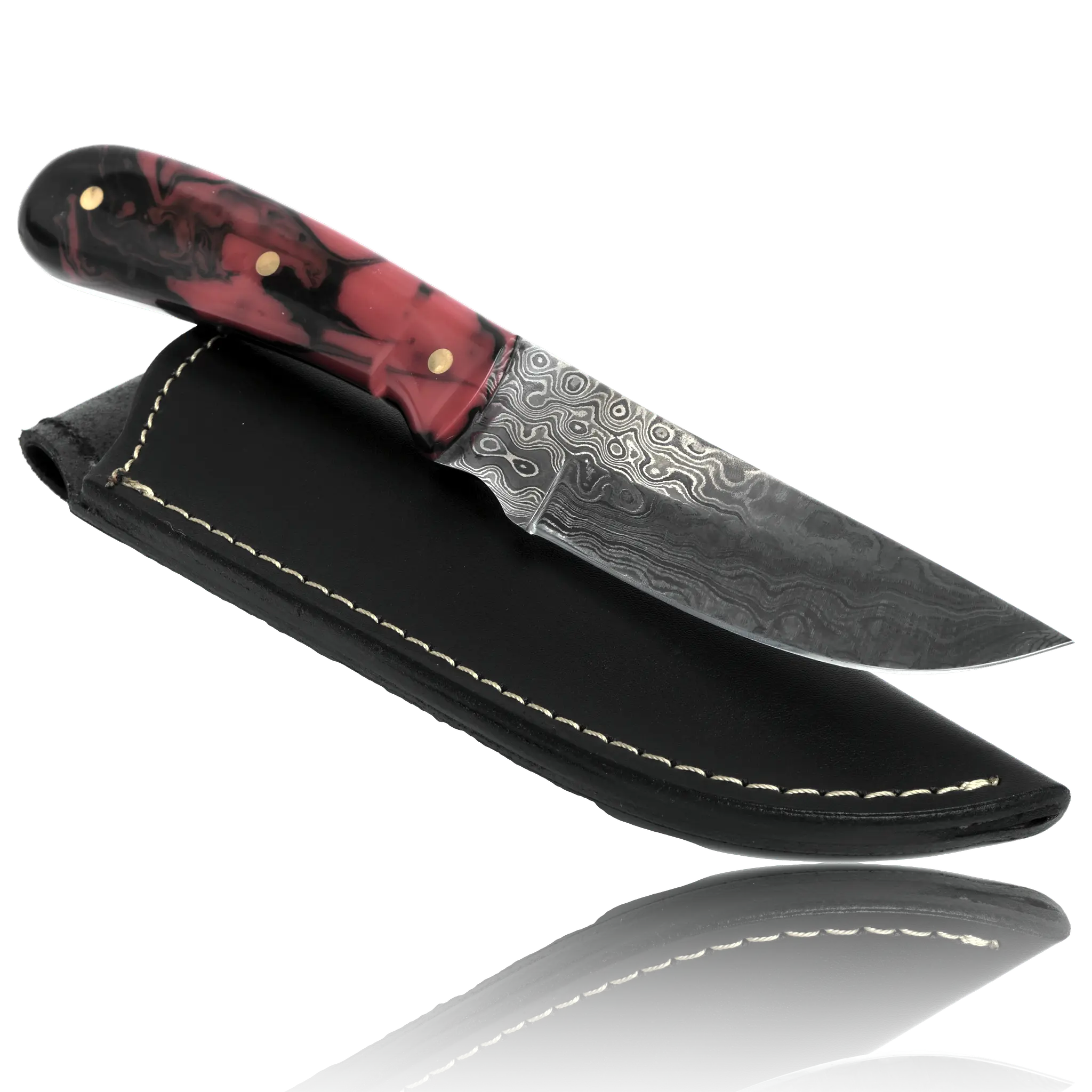 YUMA Damascus Steel Skinner Knife 5 inch blade with Original Cow leather sheath