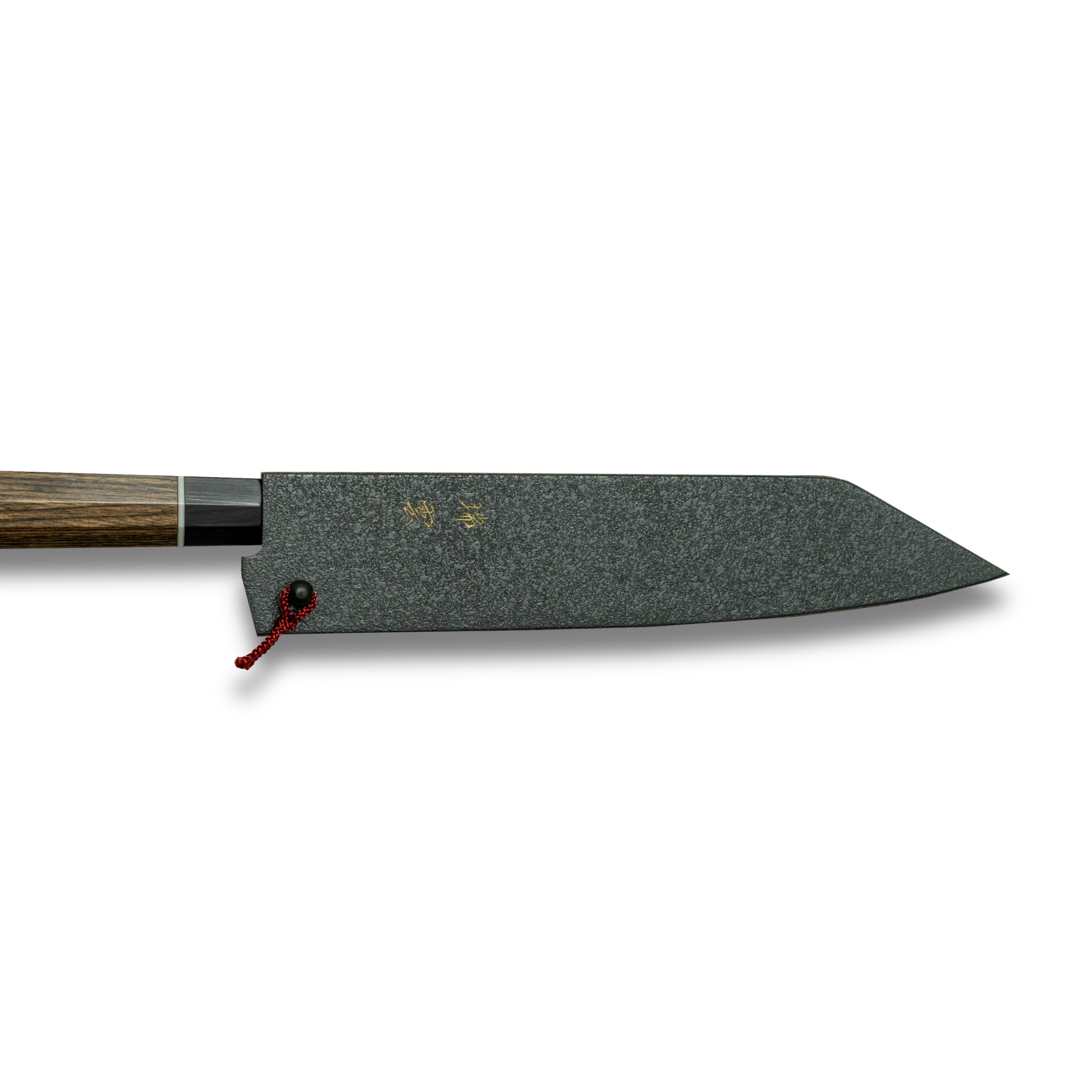 ZUIUN Sheath for 210mm Gyuto Knife with a sheath partially worn, displaying the blade's edge and the wooden handle.