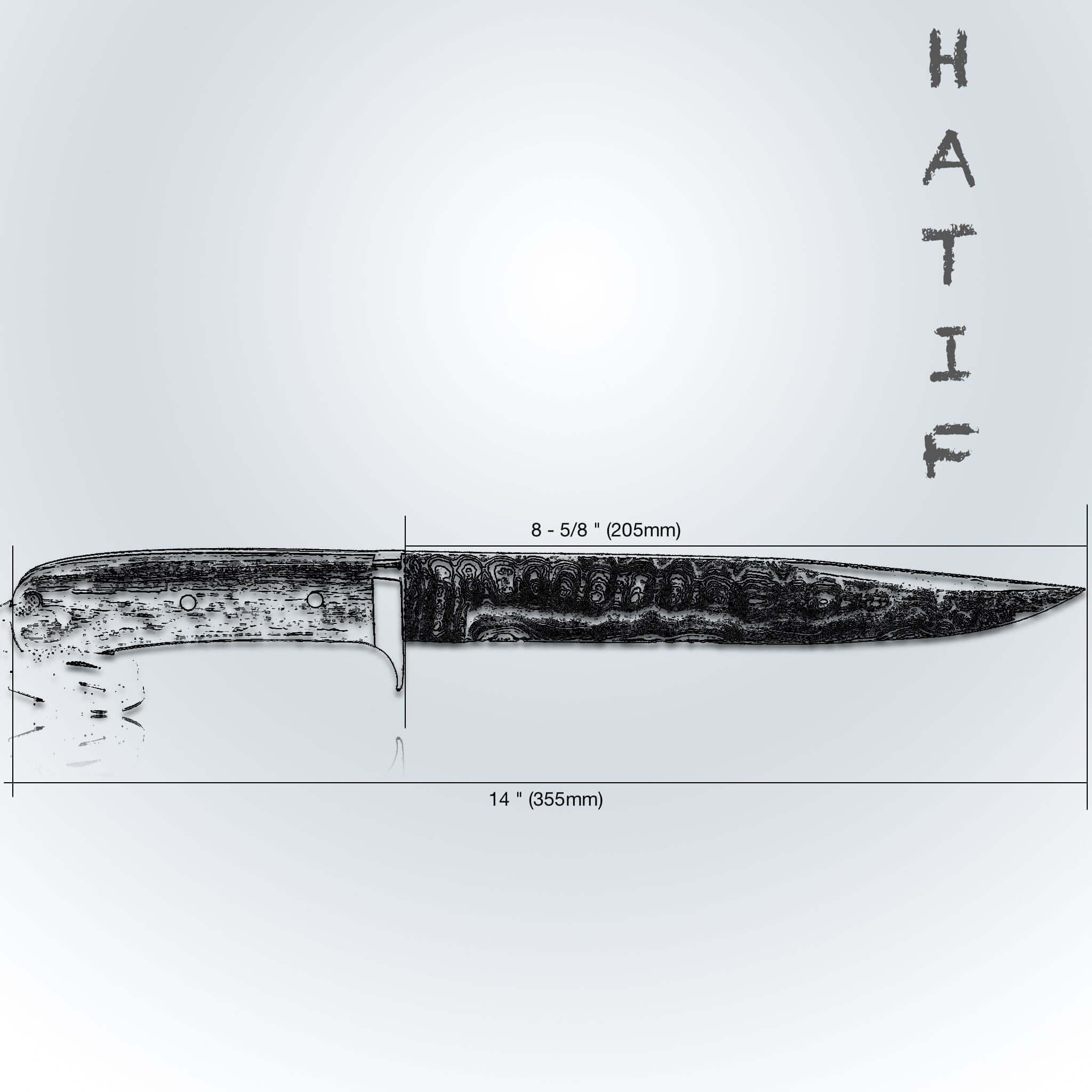 Couteau Bowie HATIF 14" avec étui en cuir d'origine