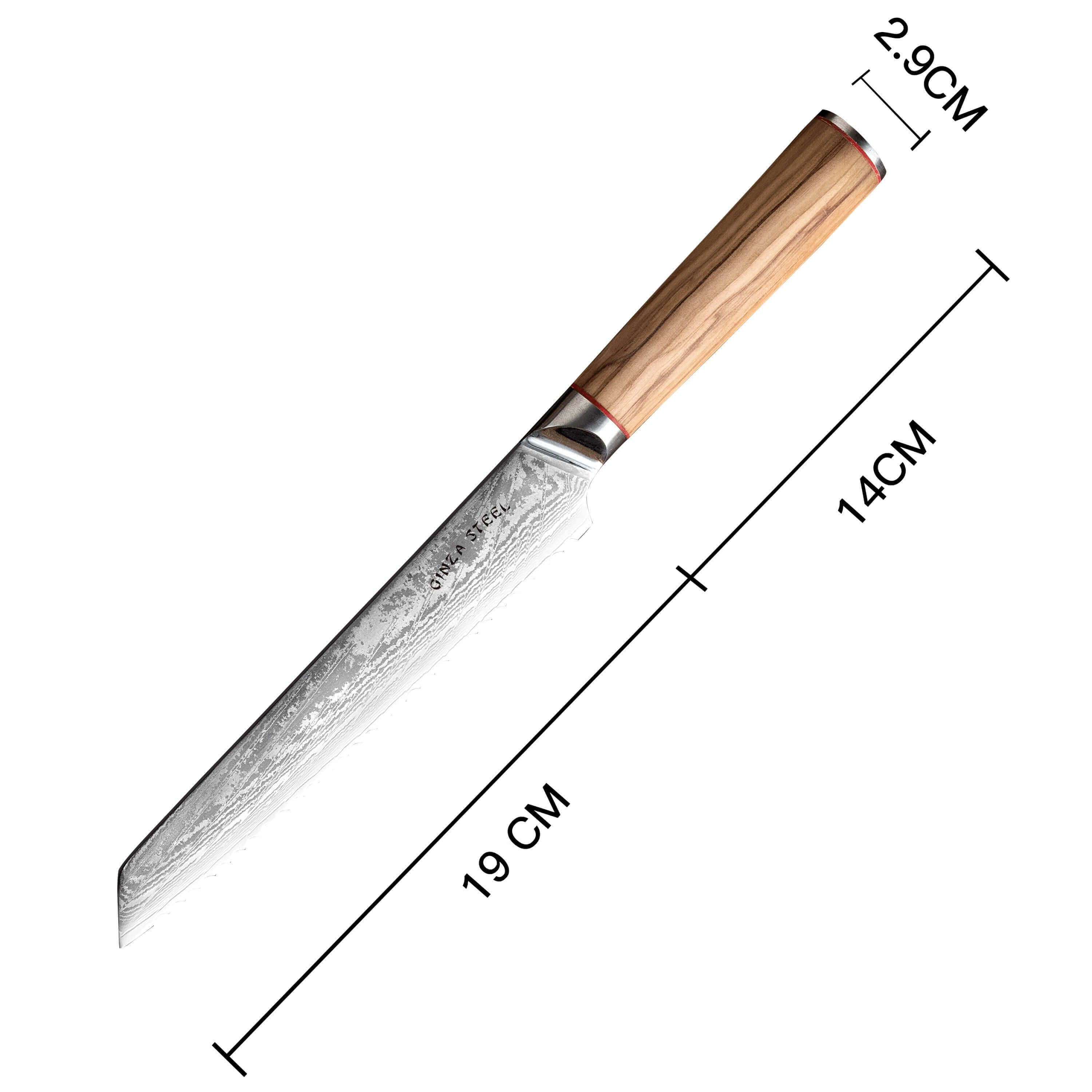 MIA Z | COUTEAU A PAIN 8" Acier Damas AUS10 67 Couches / Manche Bois d'Olivier