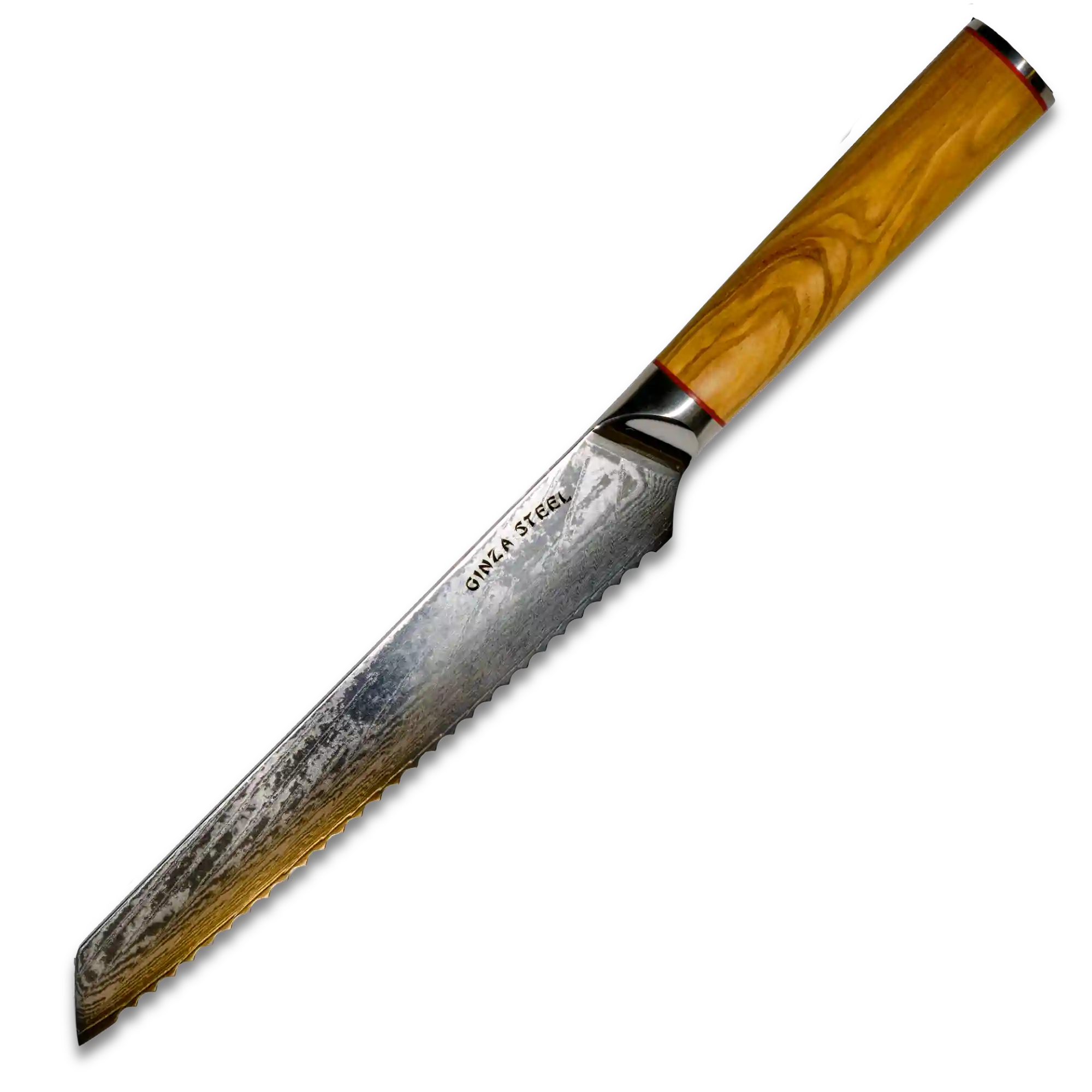 MIA Z | COUTEAU A PAIN 8" Acier Damas AUS10 67 Couches / Manche Bois d'Olivier