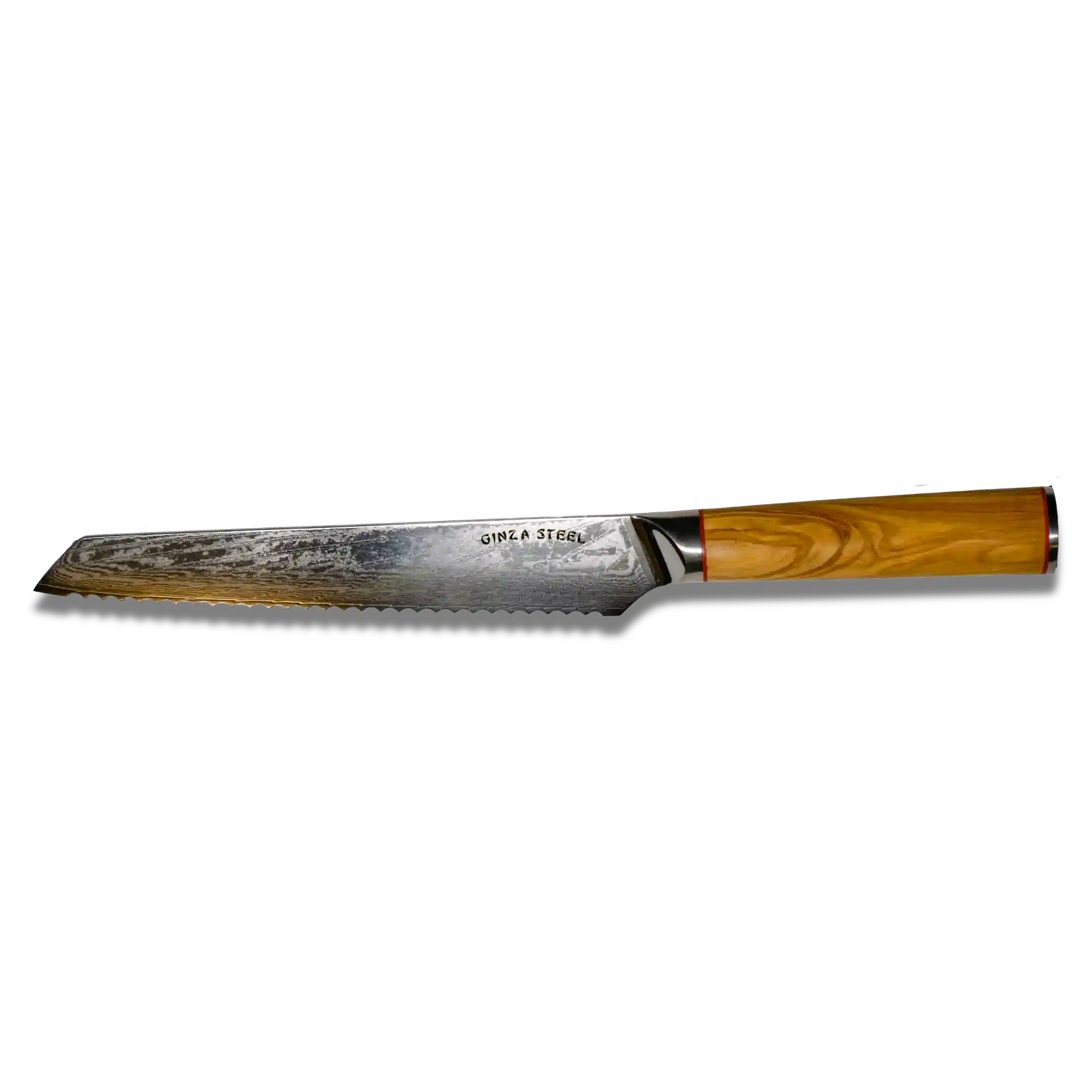 MIA Z | COUTEAU A PAIN 8" Acier Damas AUS10 67 Couches / Manche Bois d'Olivier