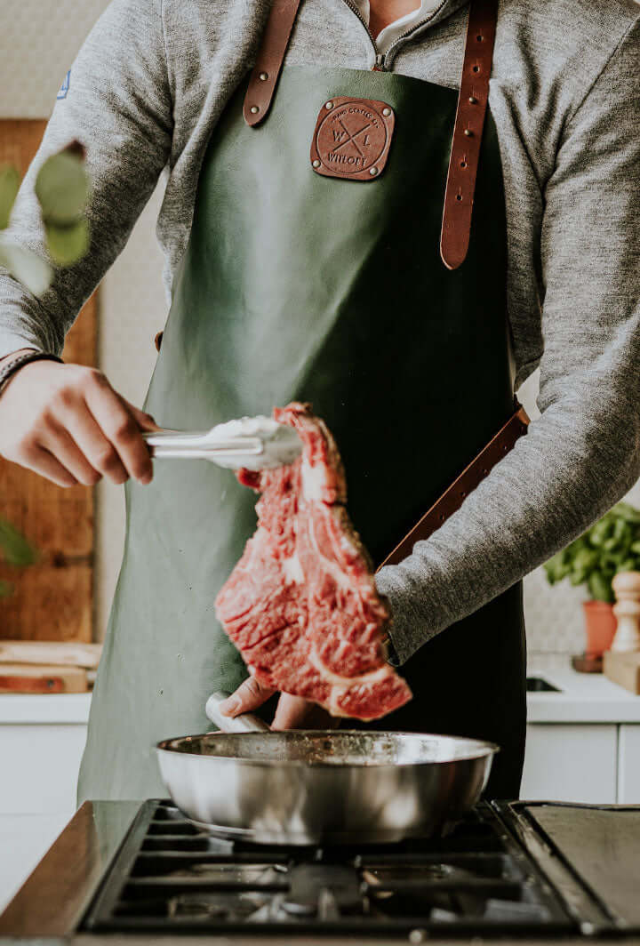 WITLOFT - Handcrafted Classic Leather Apron Green/Cognac