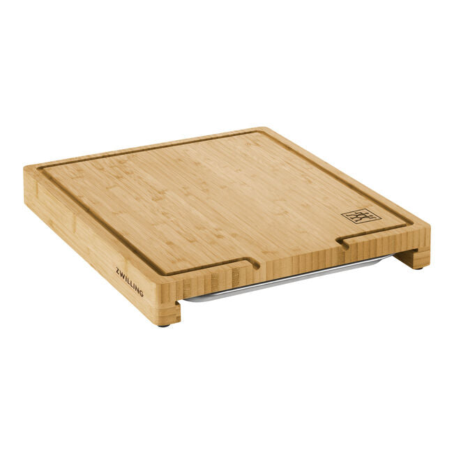 Zwilling BBQ+ Bamboo Cutting Board with Stainless Steel Tray, Juice Groove & Non-Slip Feet