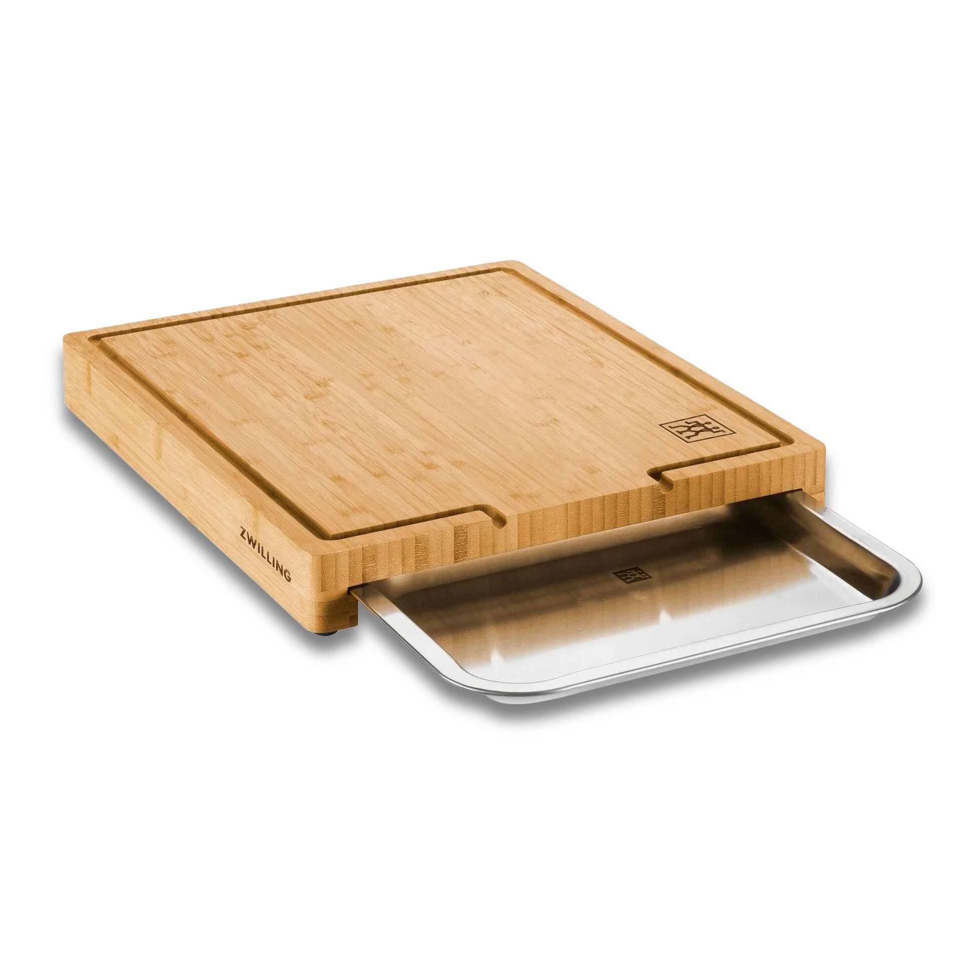 Zwilling BBQ+ Bamboo Cutting Board with Stainless Steel Tray, Juice Groove & Non-Slip Feet