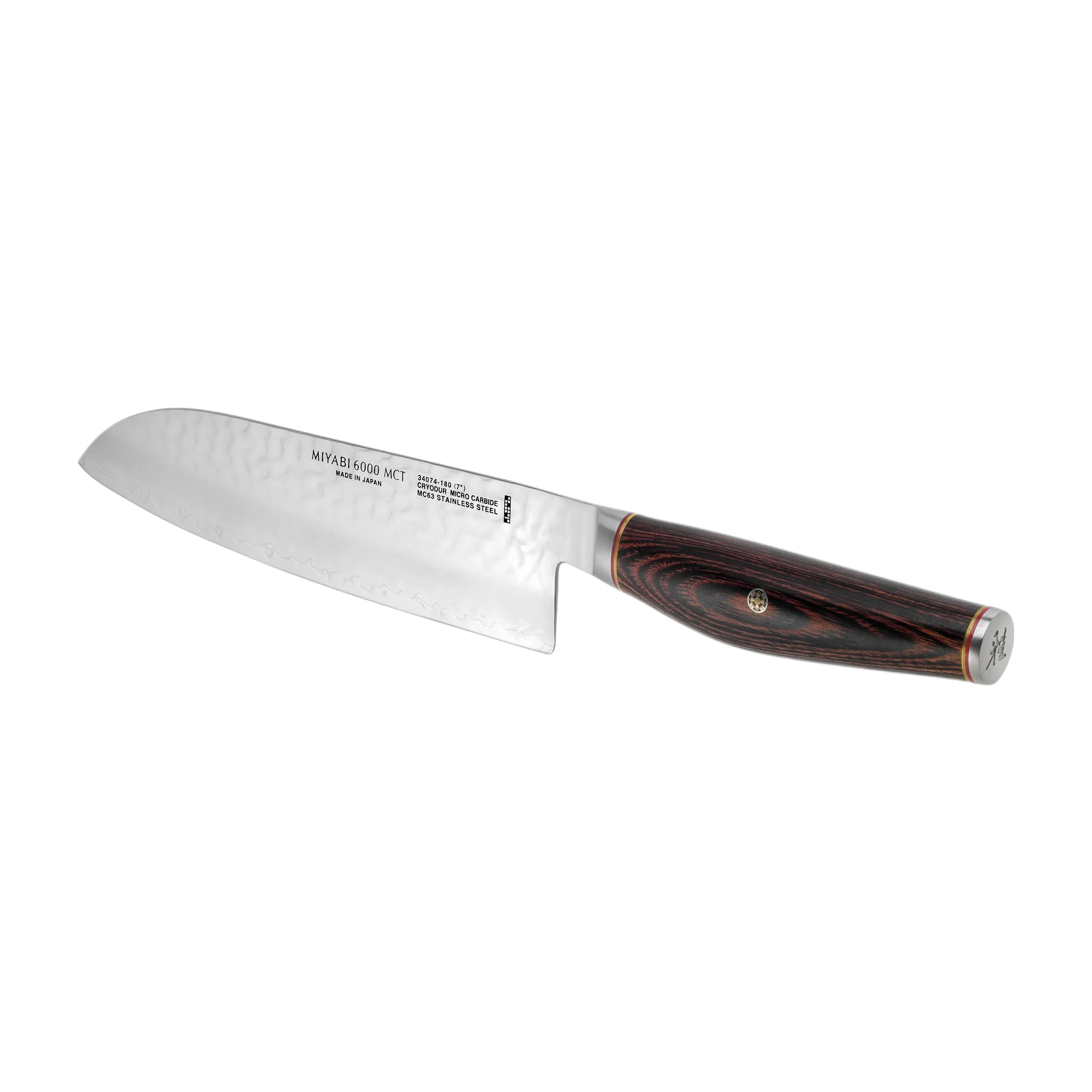 Miyabi 6000 MCT 7 Santoku Knife with SG2 steel blade and elegant handle design, perfect for precision cutting.