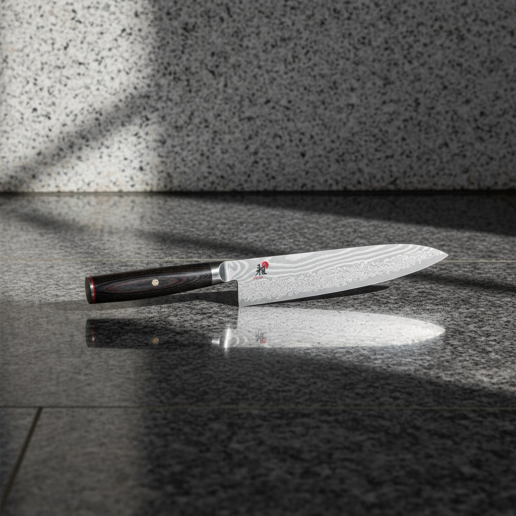MIYABI Kaizen II 5000FCD 9.5-Inch Gyutoh Knife | Japan, Damascus Steel natural lightning