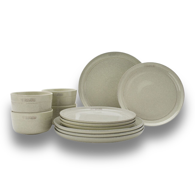 STAUB 12-Piece Stoneware Dinnerware Set – White Truffle | French Tableware