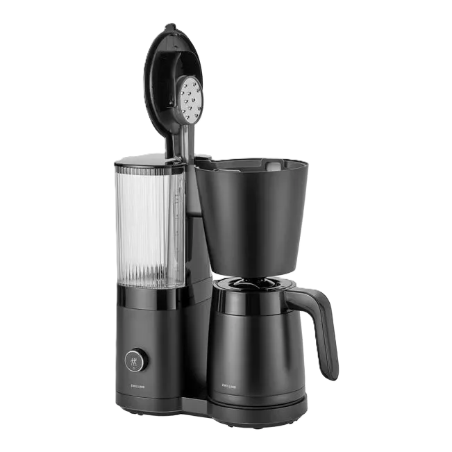 ZWILLING ENFINIGY Thermal Carafe Coffee Maker in black, SCA certified, showcasing sleek design and brewing capability.
