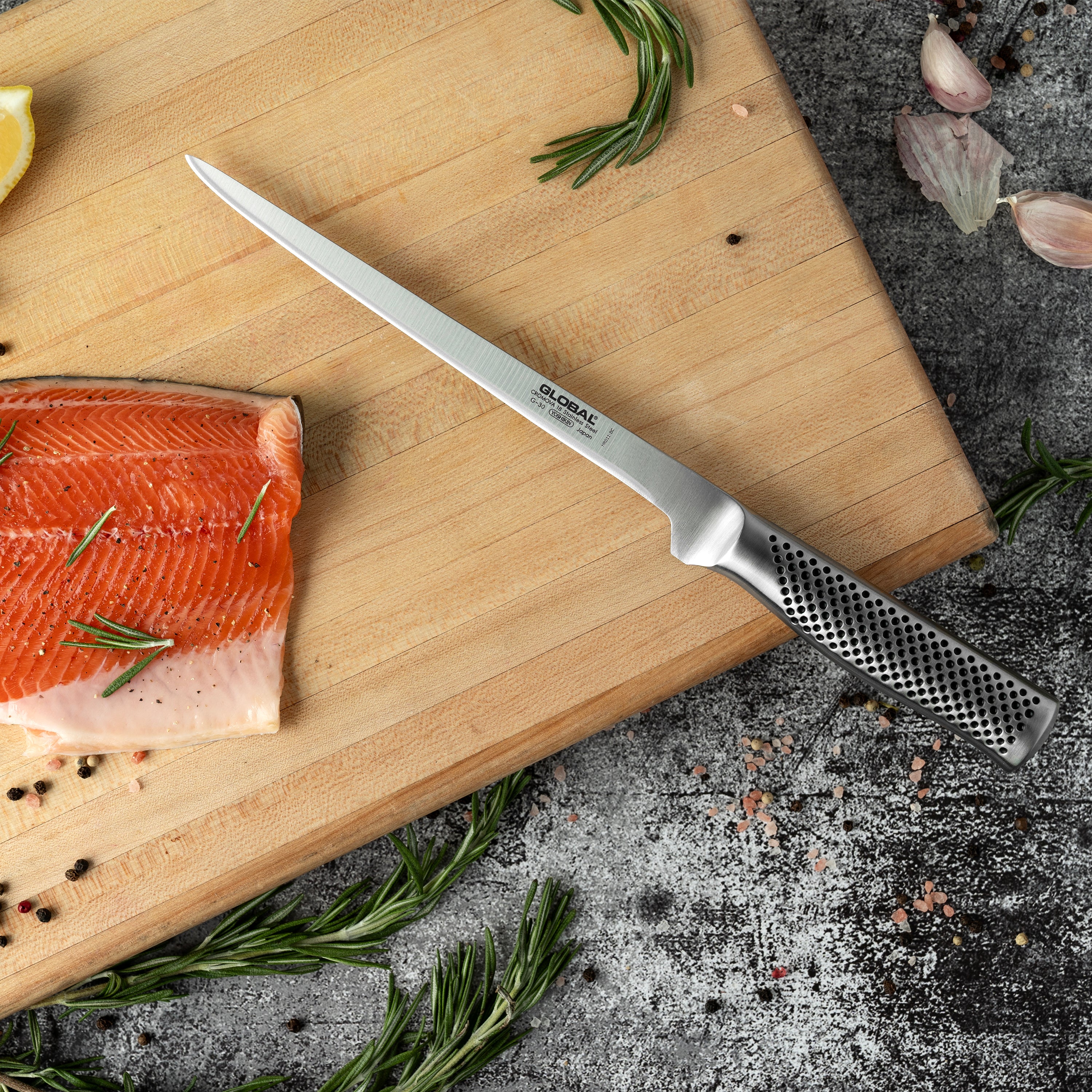 GLOBAL Swedish Filet Knife 8.3" – Flexible Blade, CROMOVA 18 Steel,Japan