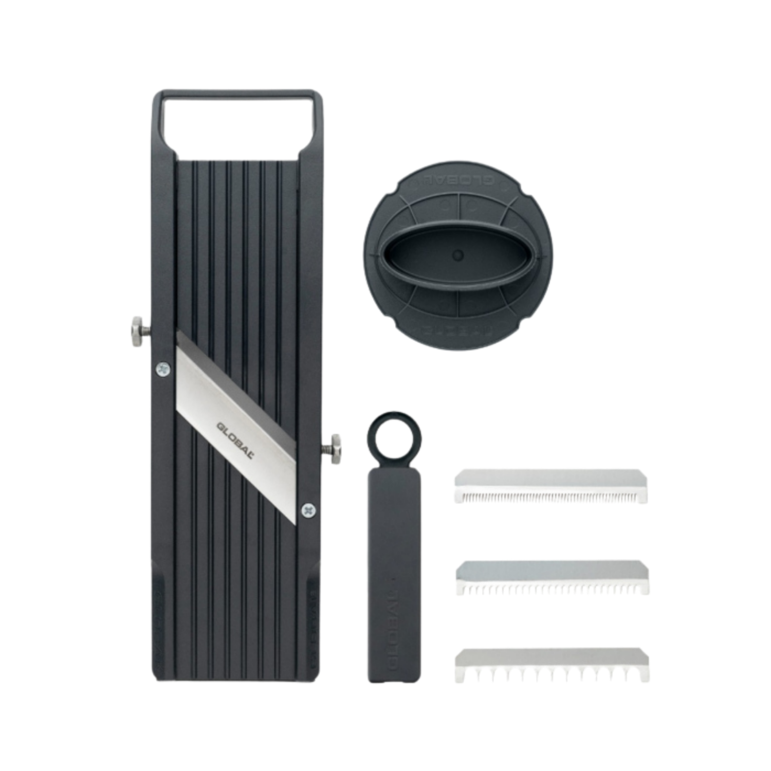 GLOBAL Vegetable Slicer Mandoline XL with Blade Case – 3 Serrated Blades,