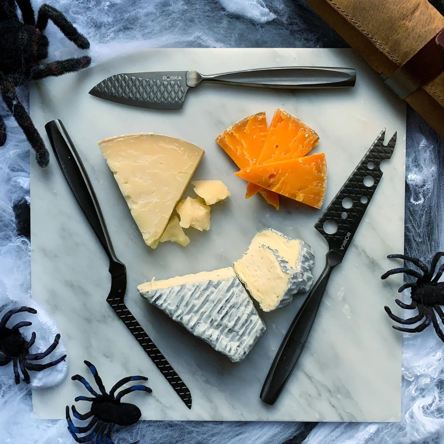 BOSKA Monaco+ 3-Piece Cheese Knife Set with Leather Roll
