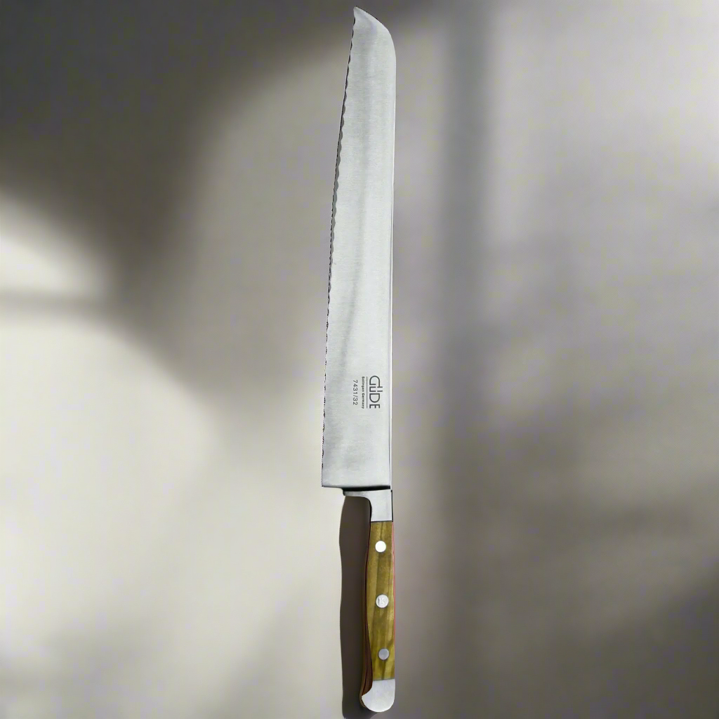 ALPHA OLIVE | Bread Knife Franz Dude 12.5 " Left hand Version| Forged steel / Olive Wood Handle