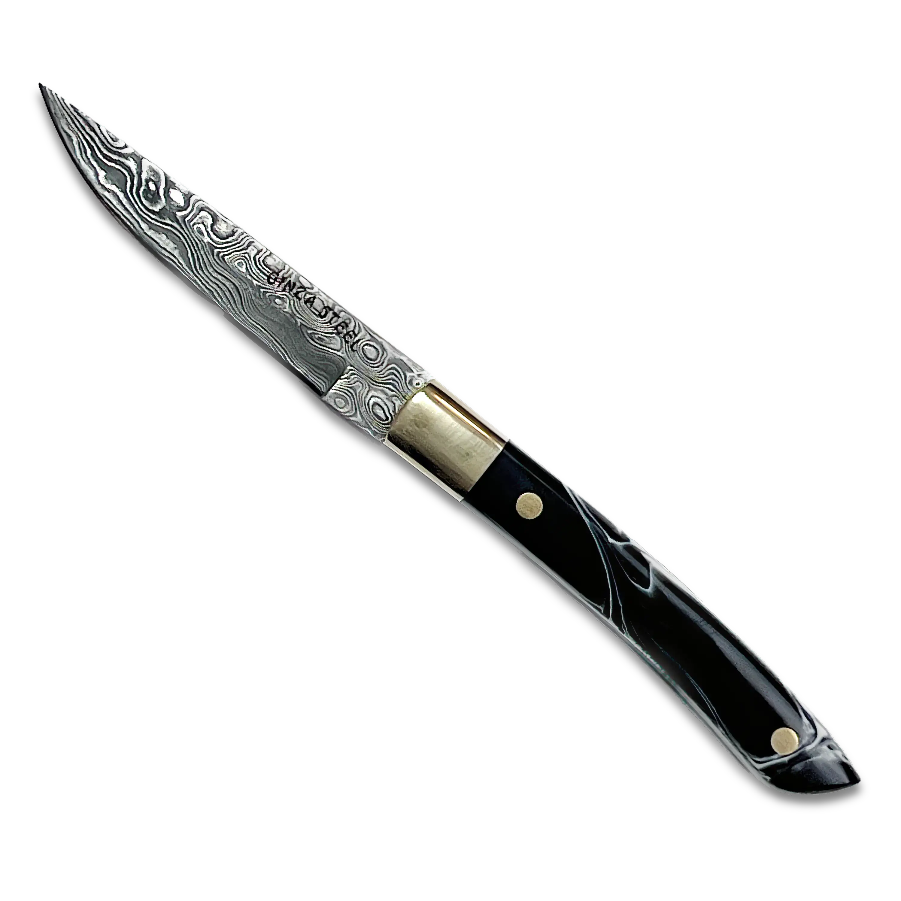 AKARI Skinner Black Knife 3.5 inch with Original Leather Sheath