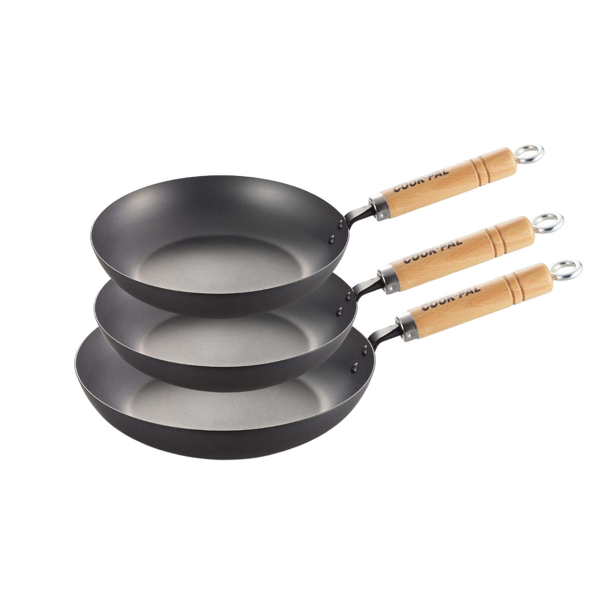 Yoshikawa Cook-Pal Ren Carbon Steel Frying Pan Set (20cm/24cm/28cm) – 3-Piece Set