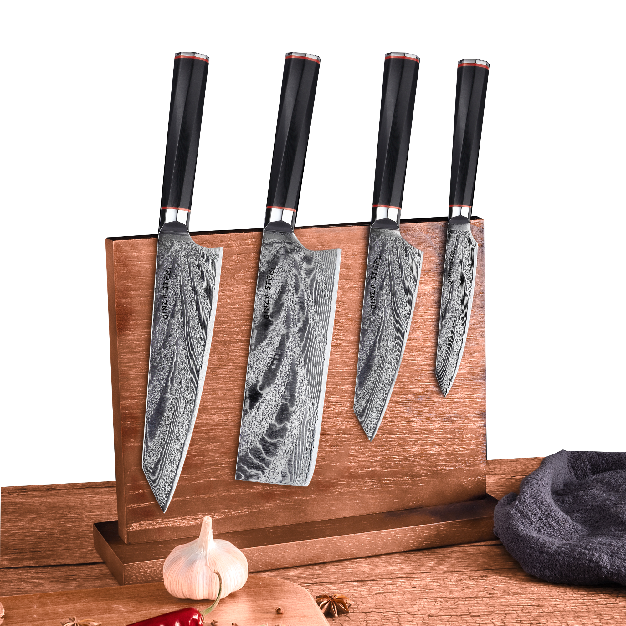 KATANA FIVE | Essential 5 pcs Knife set | 4 Knives with Magnetic Wood Block