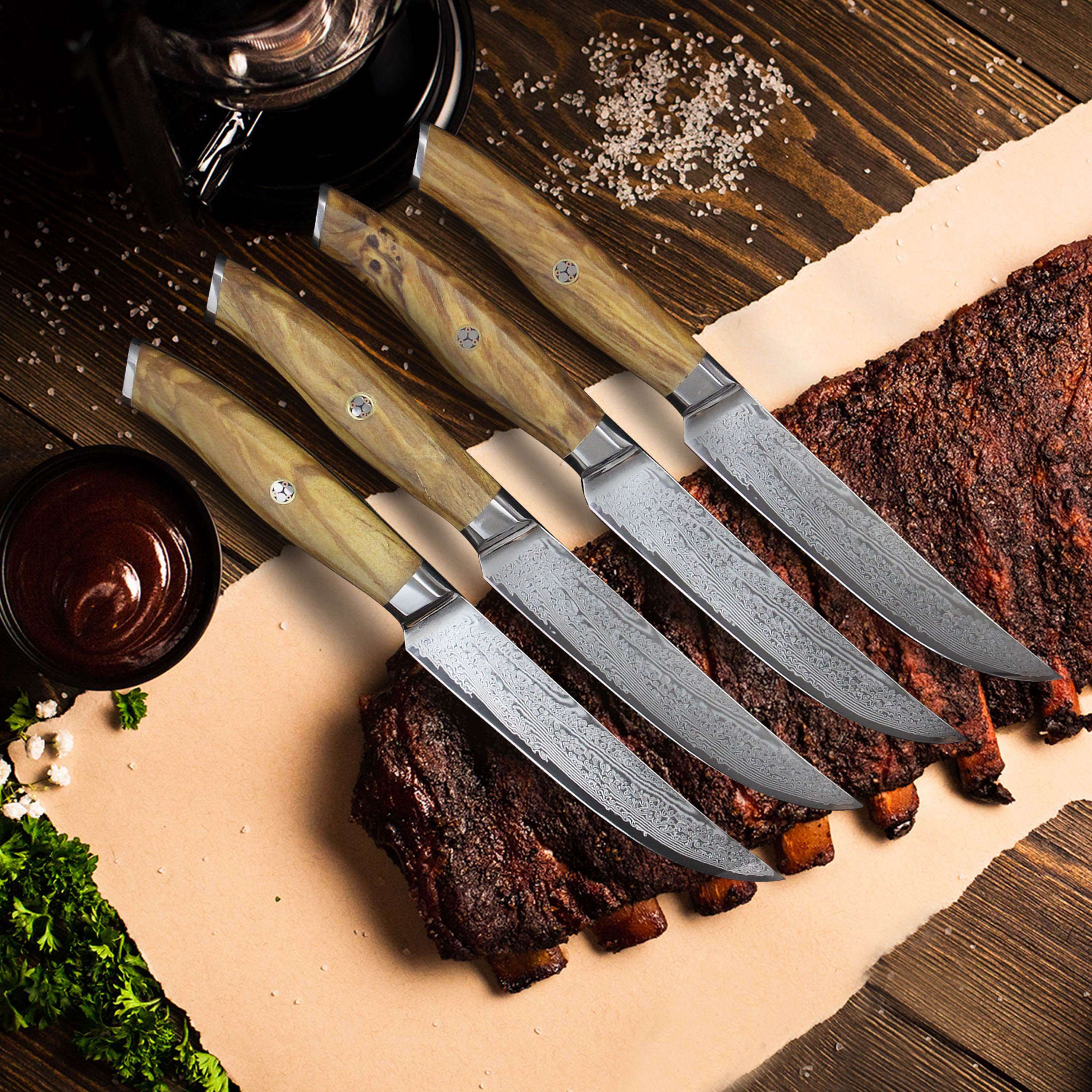 AMELIA Five | Essential VG10 Damascus Steel Steak Knife set