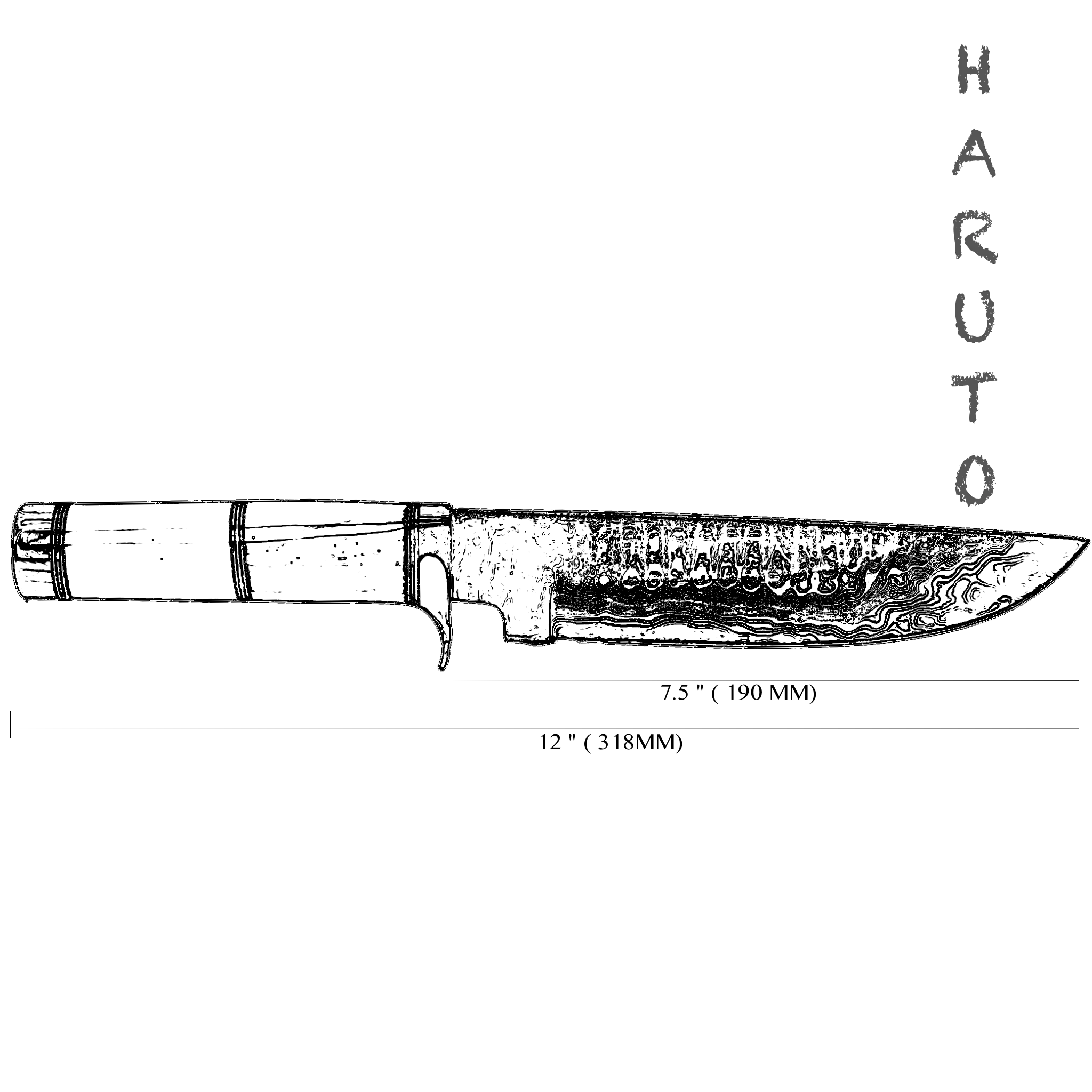 Haruto Bowie Knife - Camel Bone Handle 7.5 inch with Original leather Sheath
