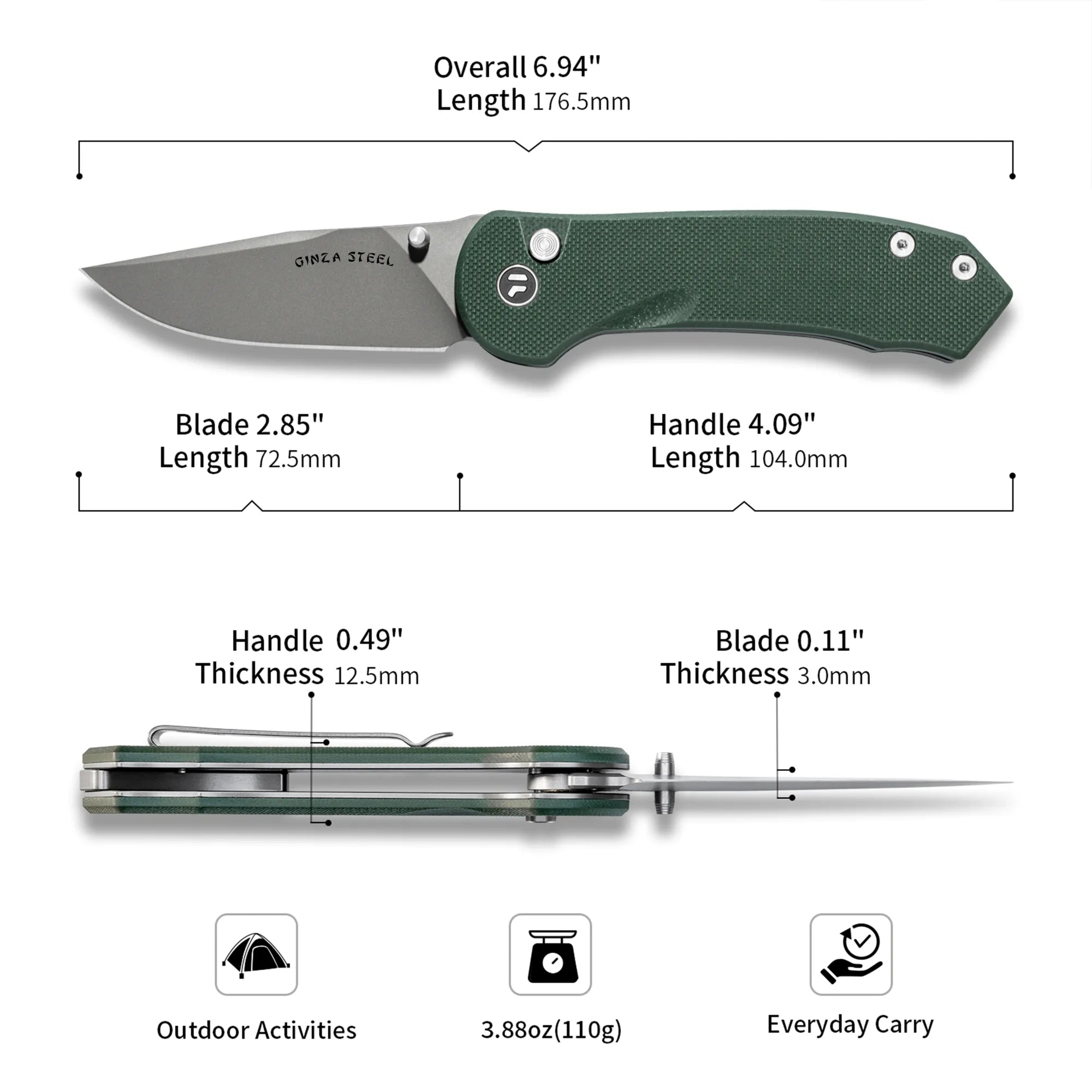 Quick Clip Folding Knife - 14C28N Steel, Military Green G10