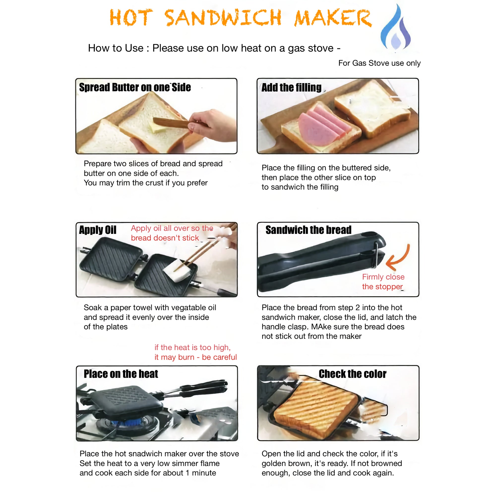 Yoshikawa Japanese Stovetop Sandwich Maker – Non-Stick Panini Press (Gas Stove Only)