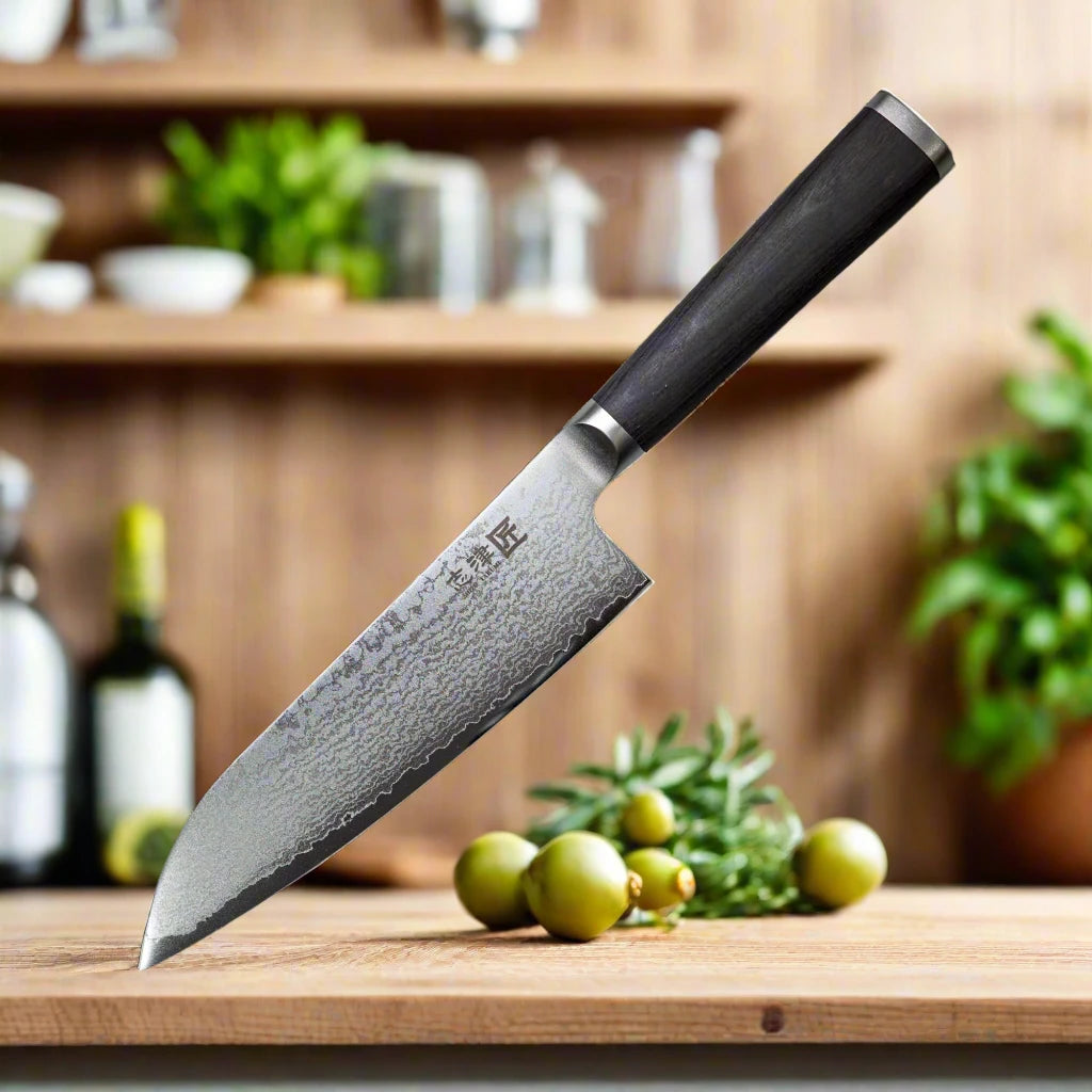 Miyako SUS 180mm Santoku Knife - 33 Layer Damascus Steel Blade – Made in Japan