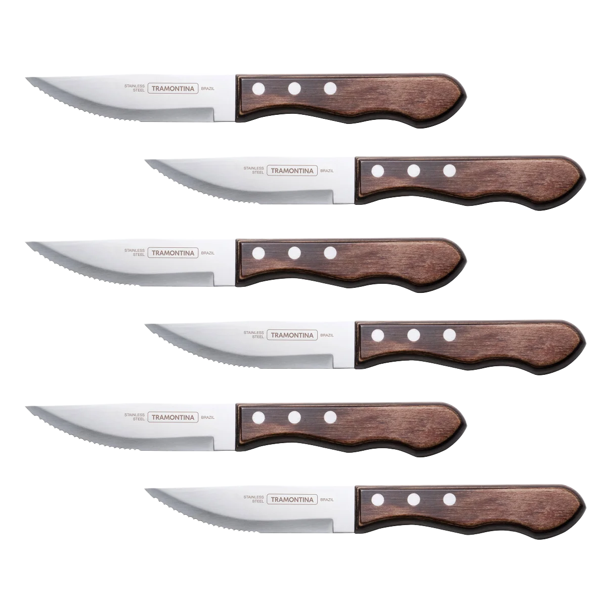 Tramontina 6-Piece Serrated Steak Knife Set – Stainless Steel, Dishwasher Safe