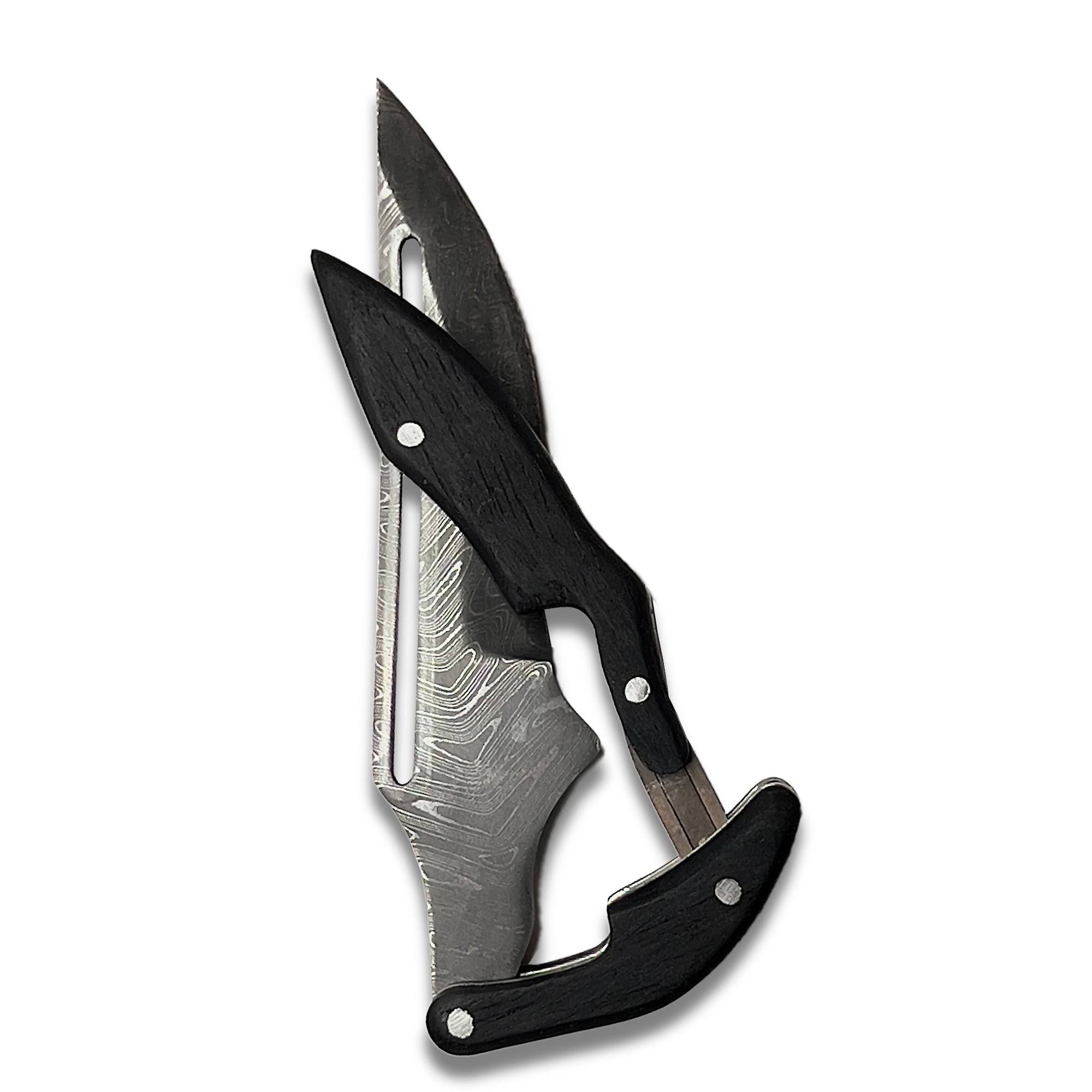 Ginza Steel - X Fold-Stealth Damascus Steel Blade Folding Knife Ebony Handle