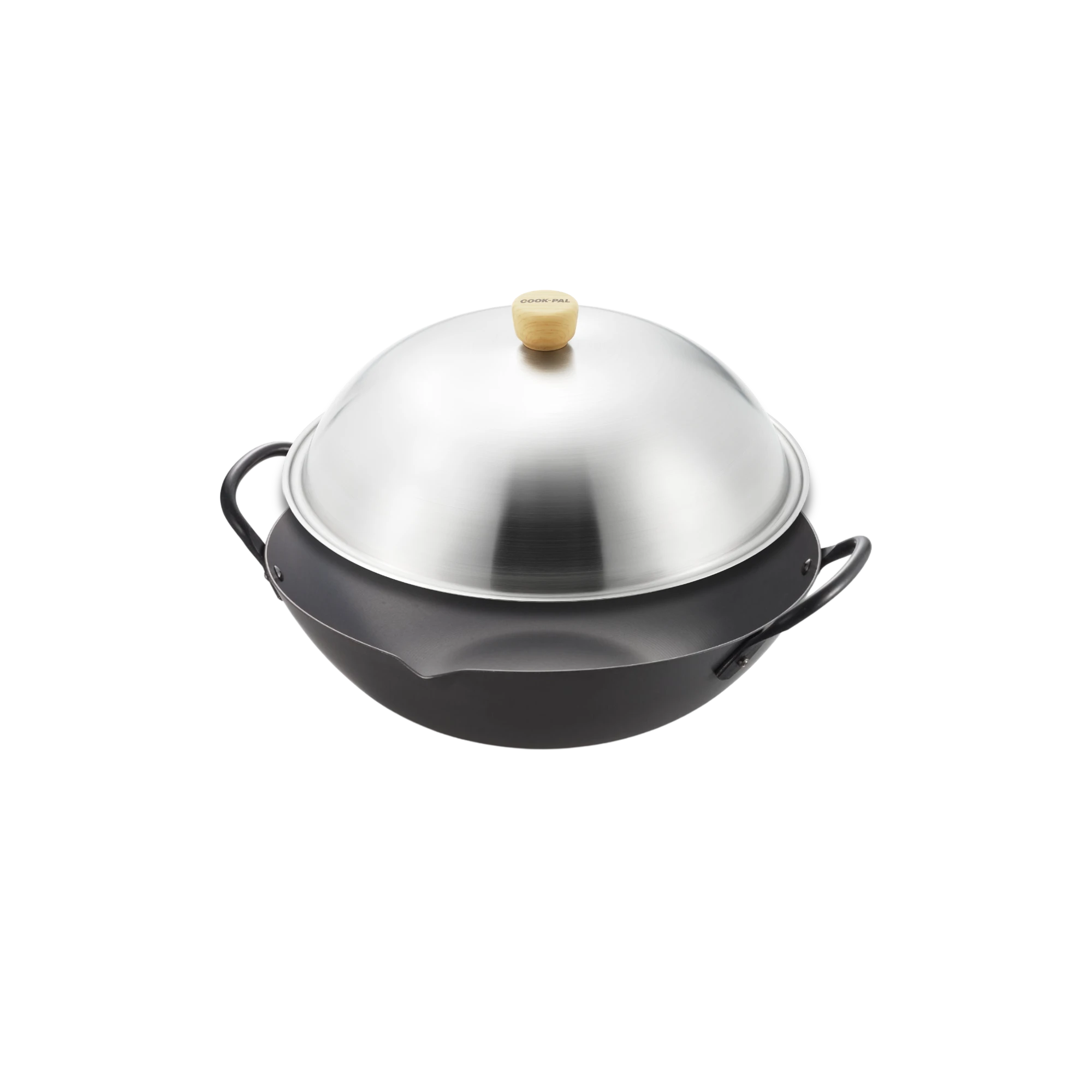 Yoshikawa Cook-Pal Ren 36cm Guangdong Wok with Stainless Steel Lid – Hand-Forged in Japan