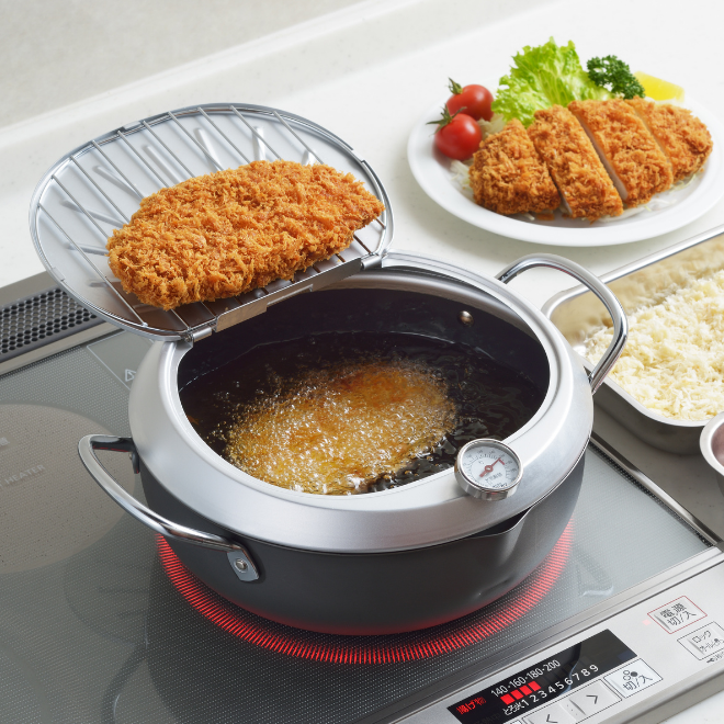 Yoshikawa GOGI Tempura Pot 24cm – Stainless Steel Drip Lid