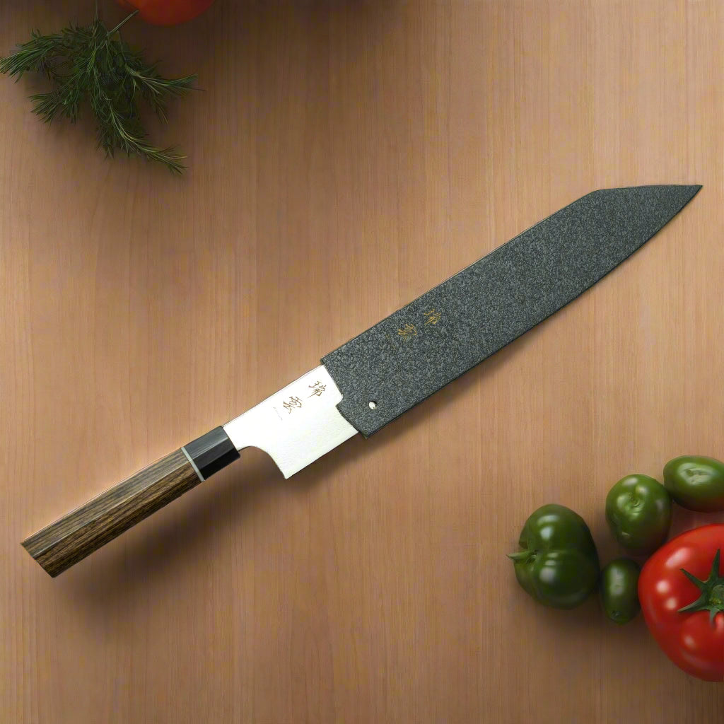 ZUIUN Sheath for 210mm Gyuto Knife lifestyle with knife half reveled