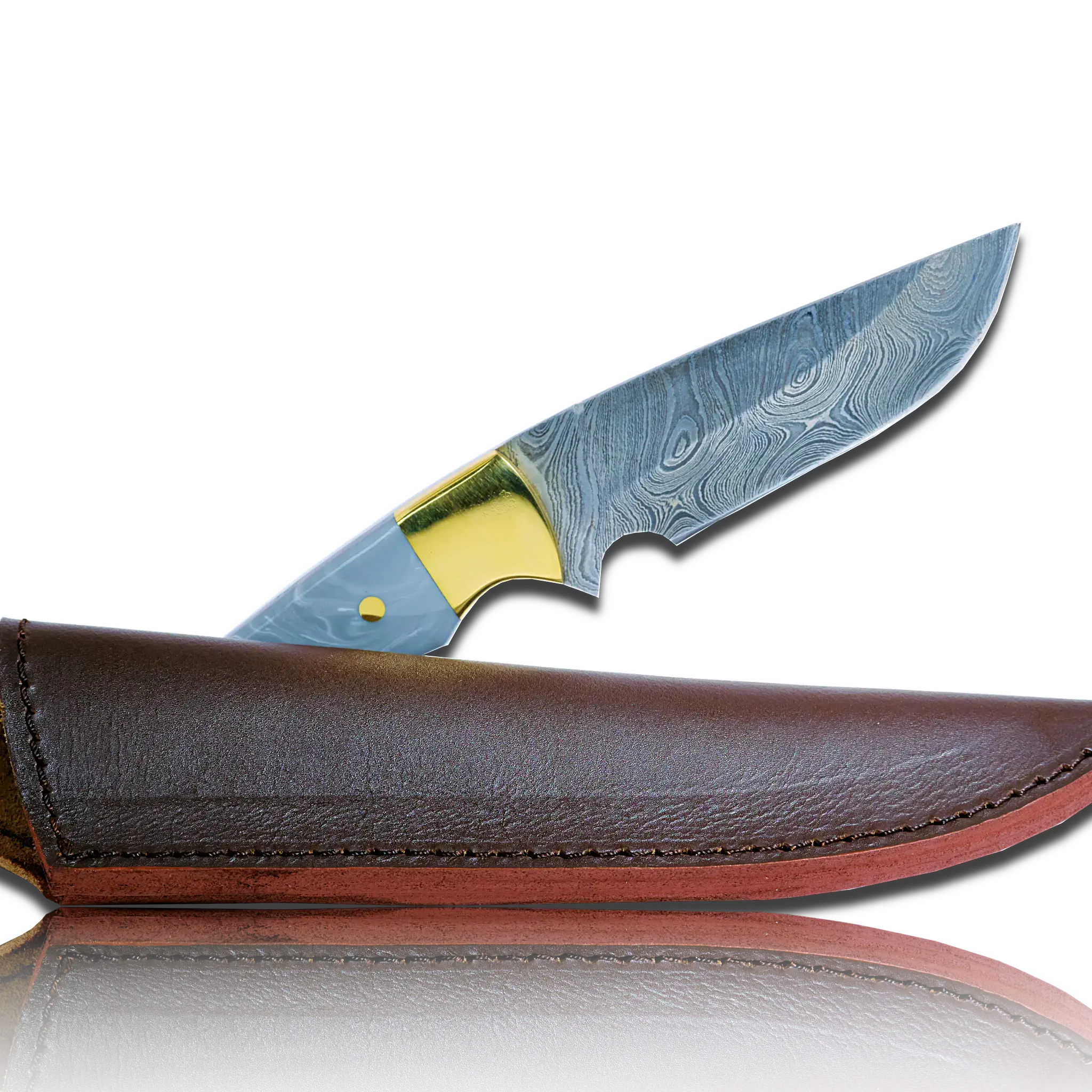 Original Kaito Damascus Steel Skinner Knife 4 inch blade with Premium Leather Sheath